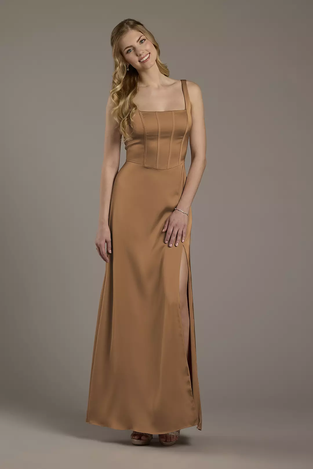 Matte Satin Corset Bodice Square Neck A-Line Dress - Image 39