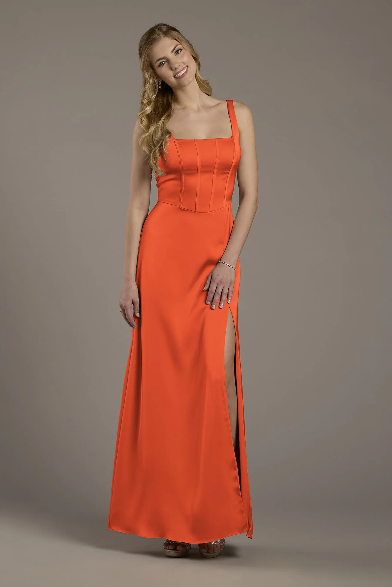 Matte Satin Corset Bodice Square Neck A-Line Dress - Image 6