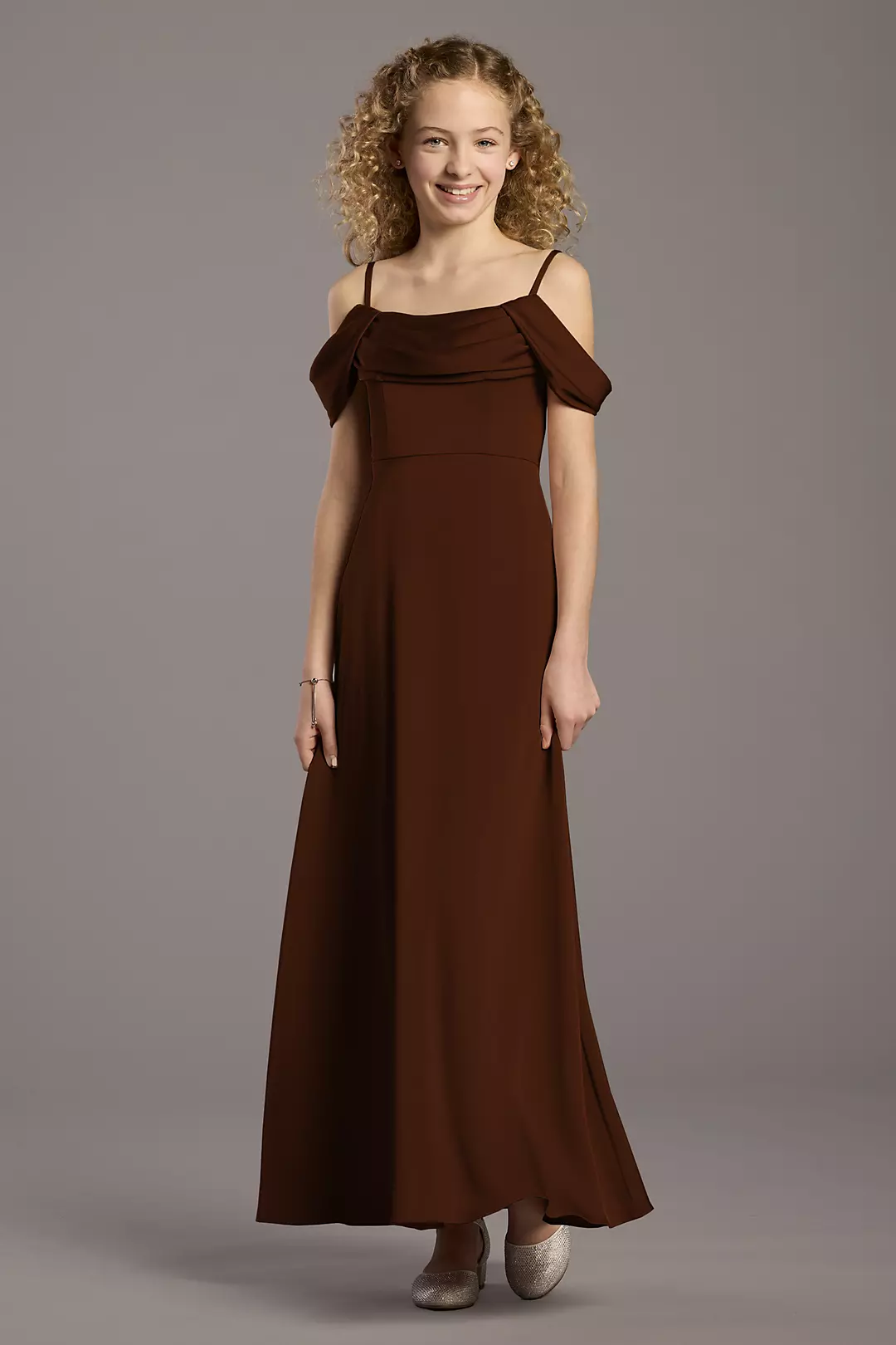 Matte Satin Cowl Neck A-Line Girls Dress - Image 13