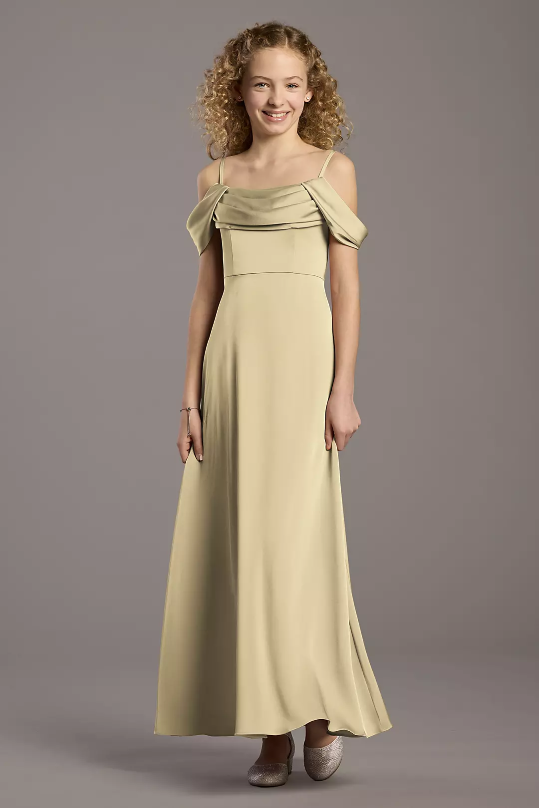Matte Satin Cowl Neck A-Line Girls Dress - Image 16