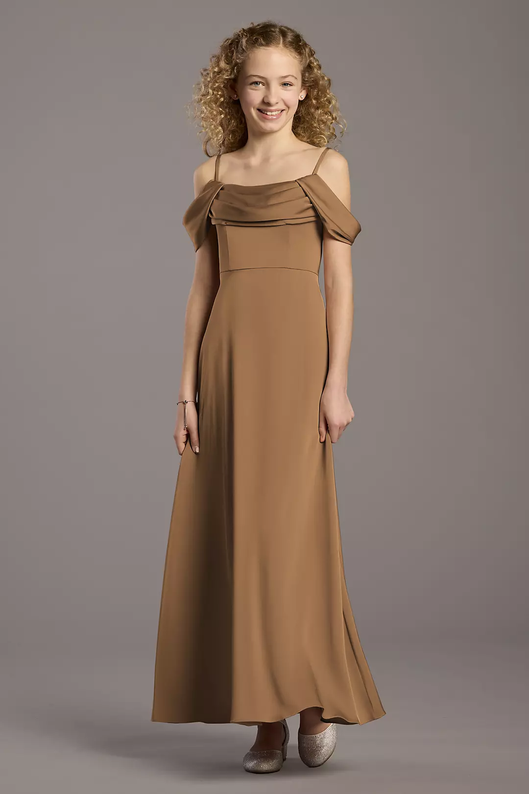 Matte Satin Cowl Neck A-Line Girls Dress - Image 17