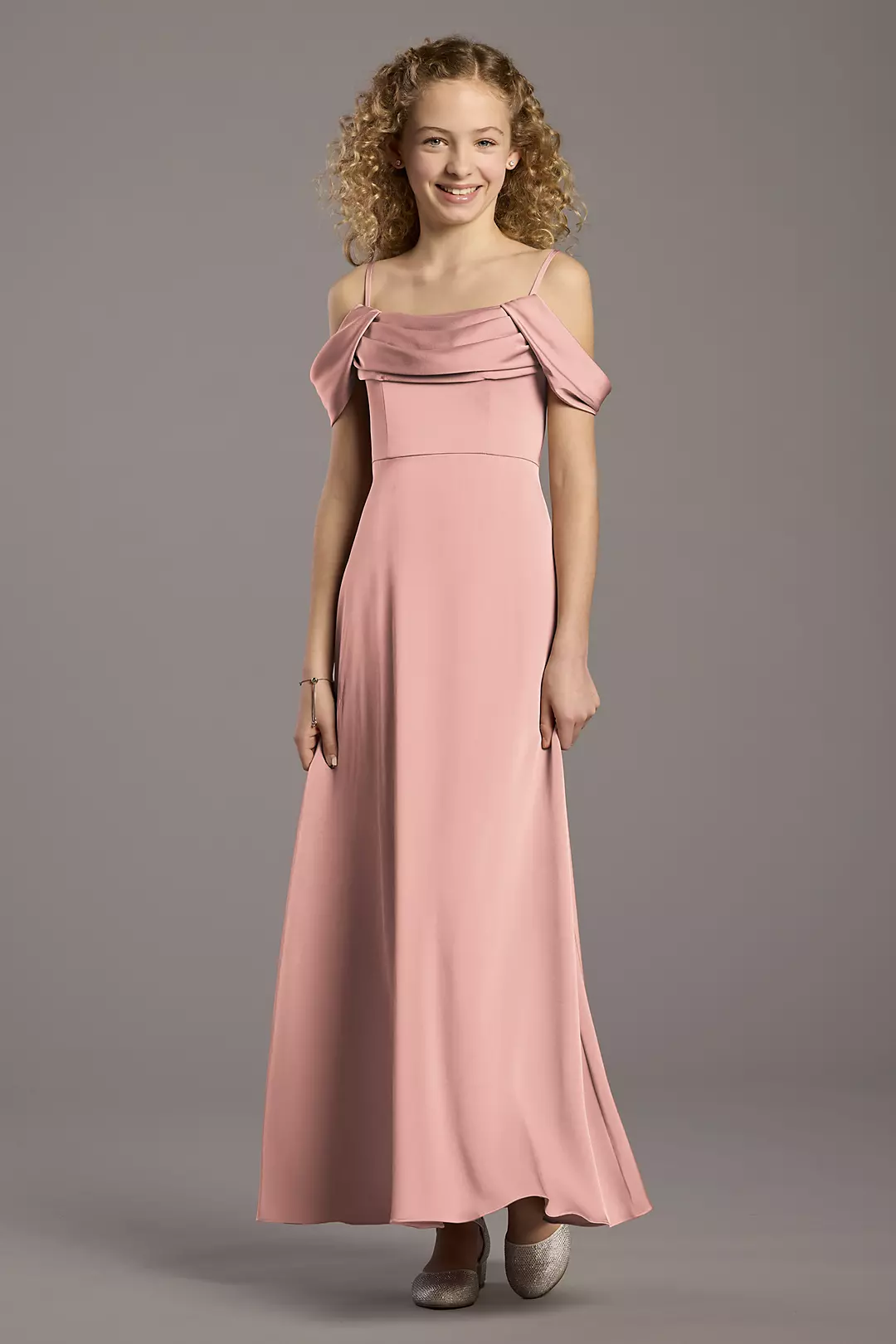 Matte Satin Cowl Neck A-Line Girls Dress - Image 22