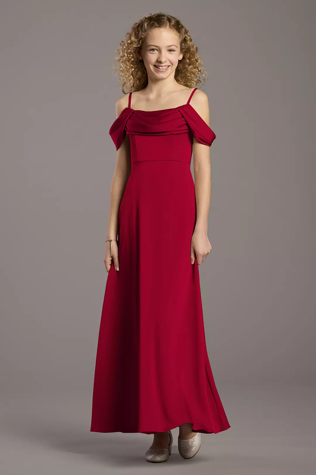 Matte Satin Cowl Neck A-Line Girls Dress - Image 4