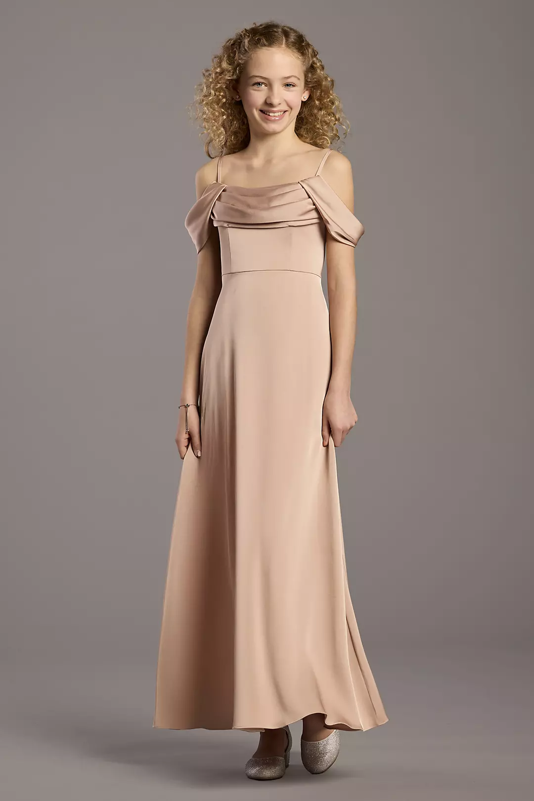 Matte Satin Cowl Neck A-Line Girls Dress - Image 6