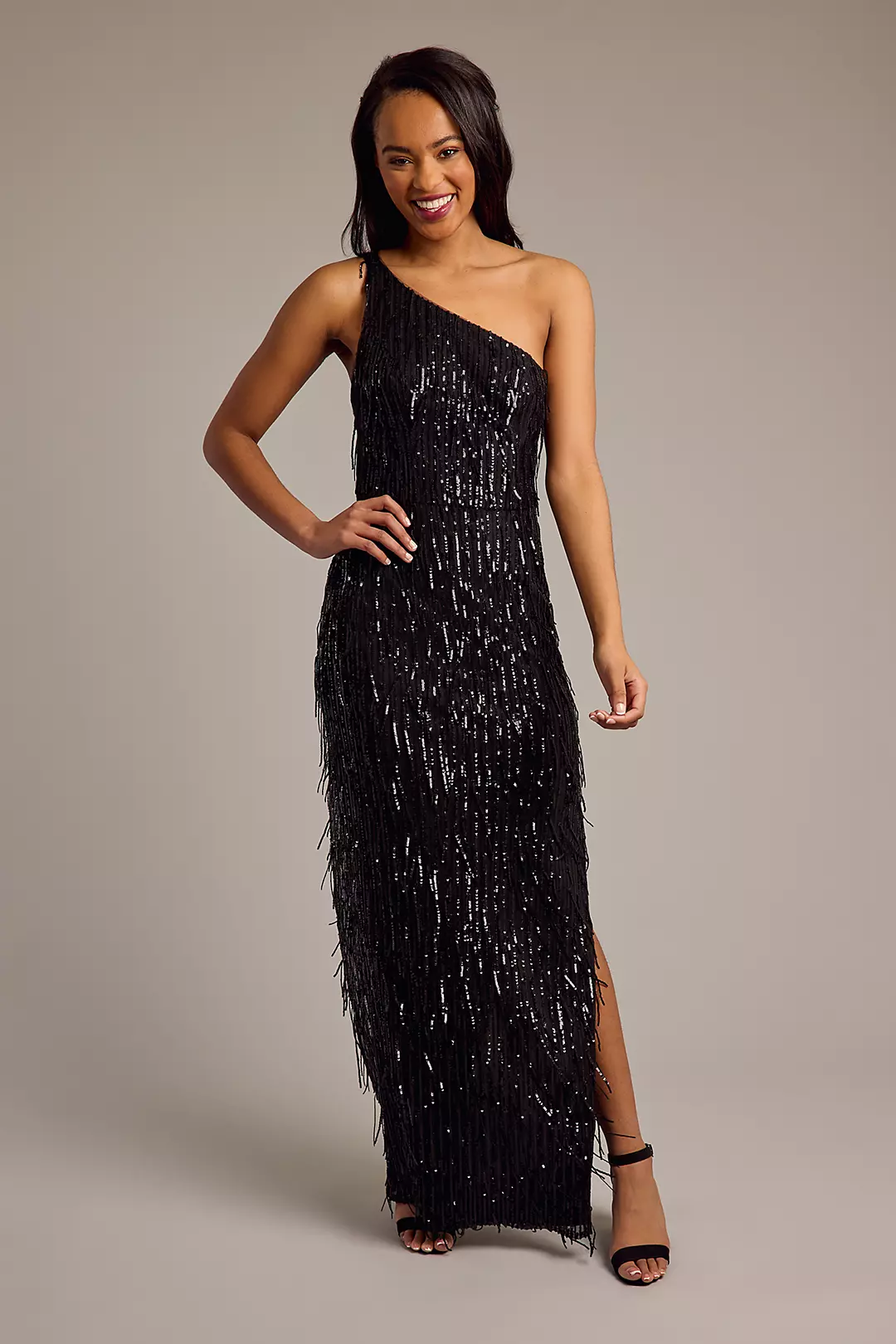 One-Shoulder Fringe Sheath Dress - Image 5