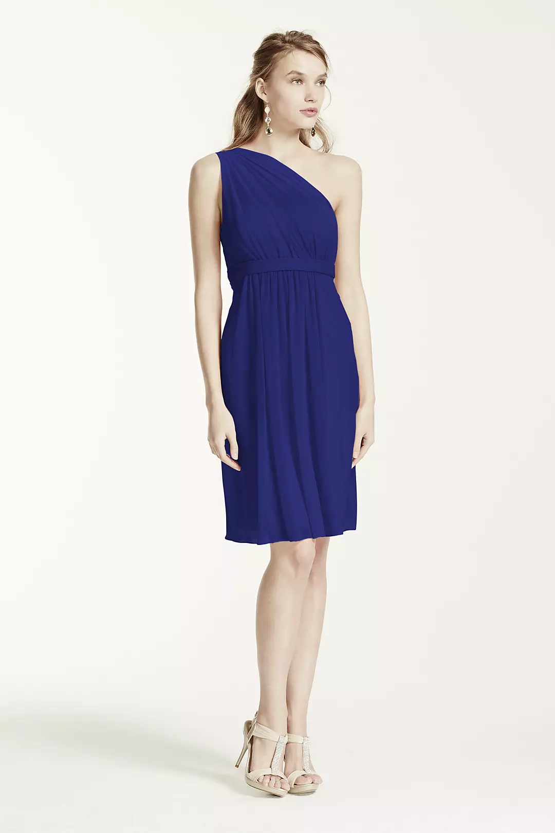 One Shoulder Short Dress with Illusion Neck - Image 100