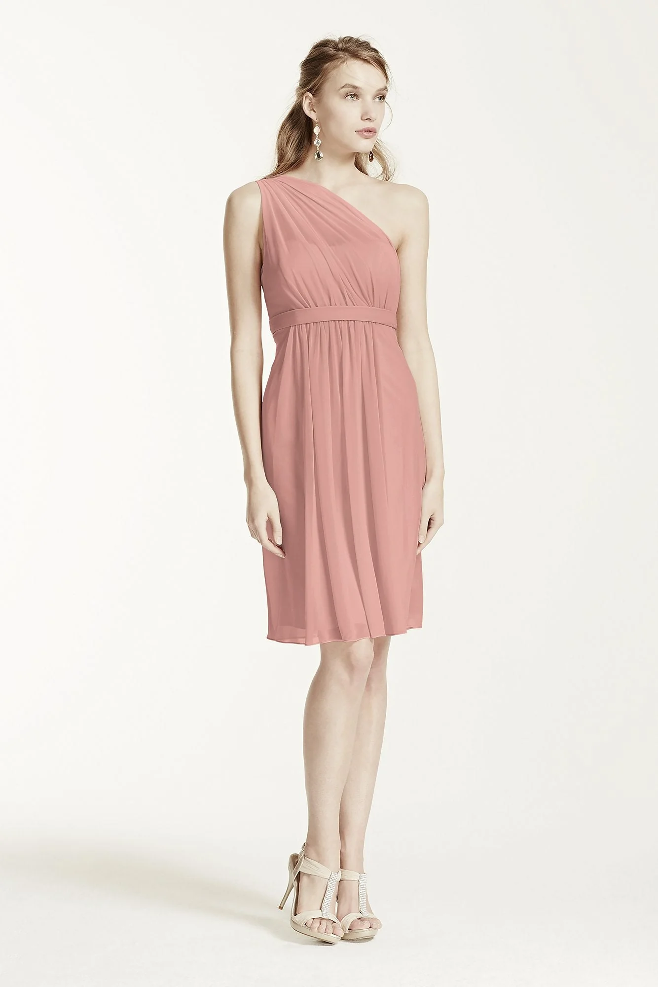 One Shoulder Short Dress with Illusion Neck - Image 101