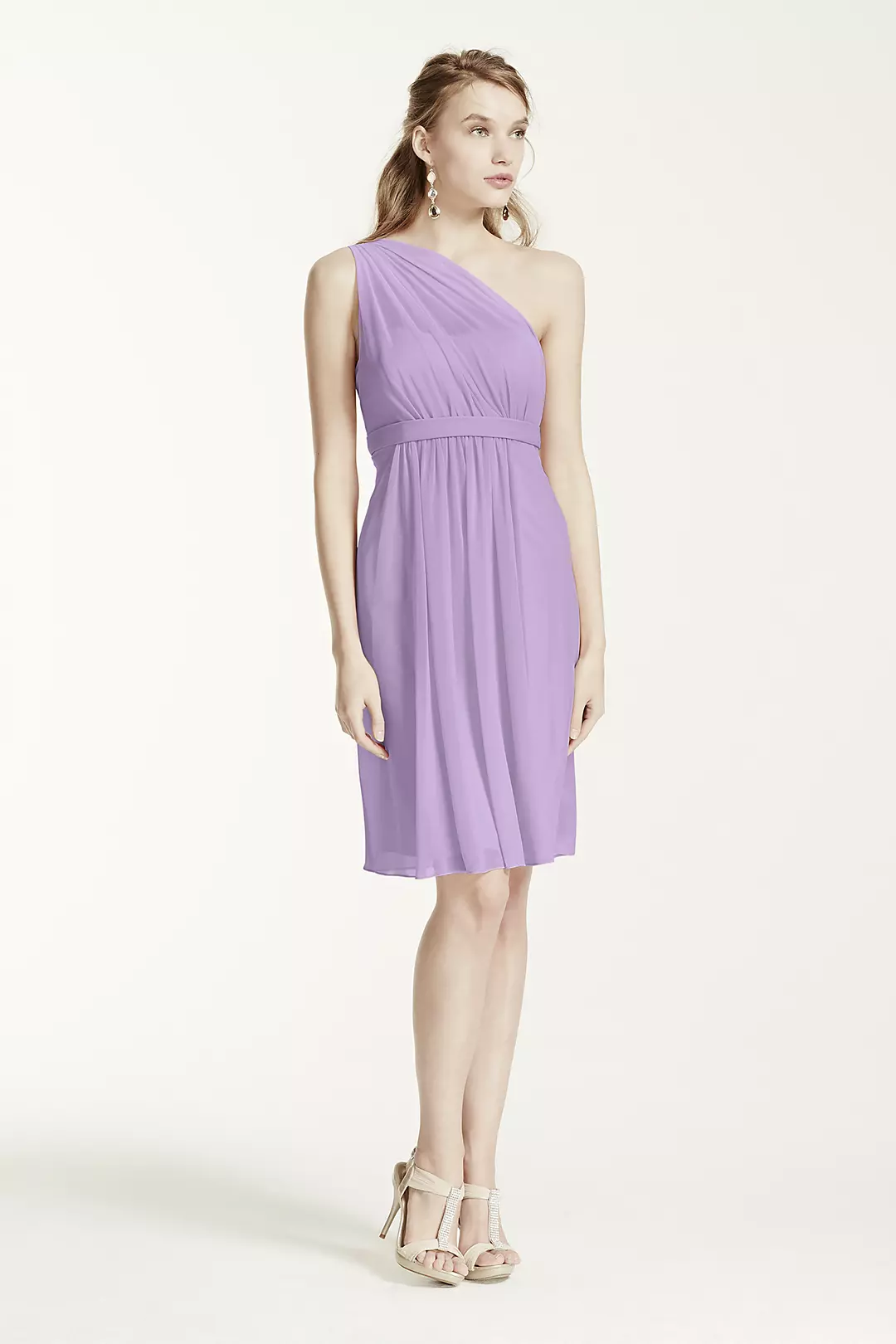 One Shoulder Short Dress with Illusion Neck - Image 103