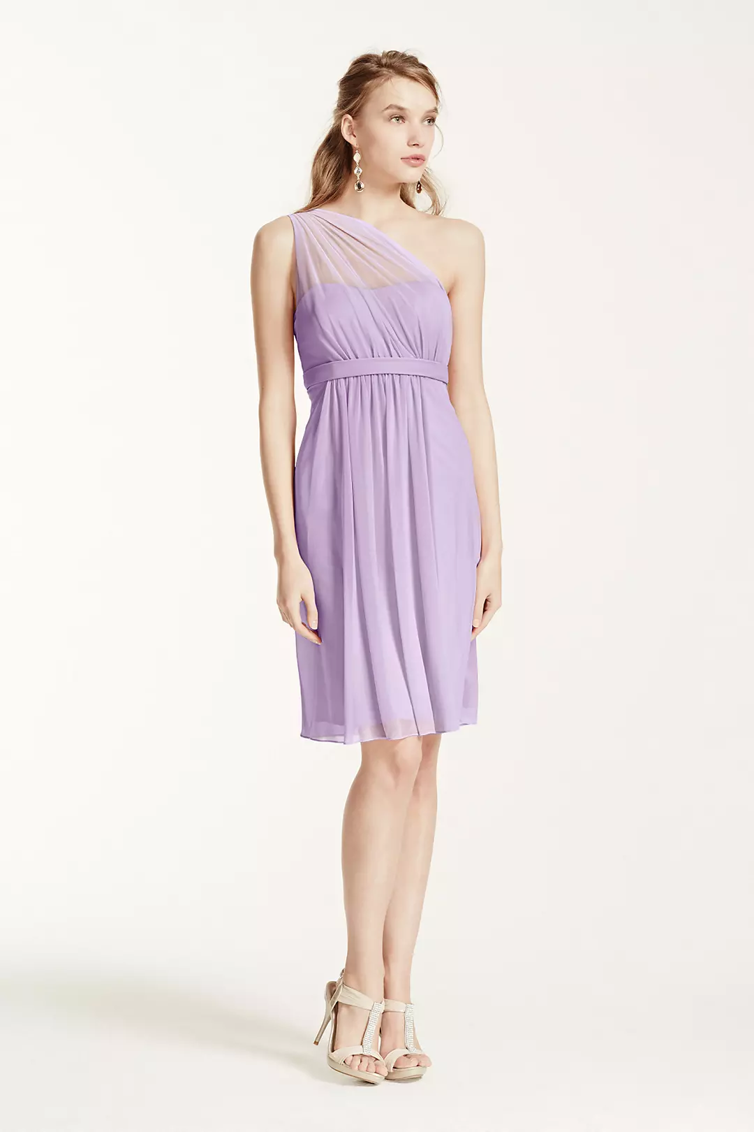 One Shoulder Short Dress with Illusion Neck - Image 111