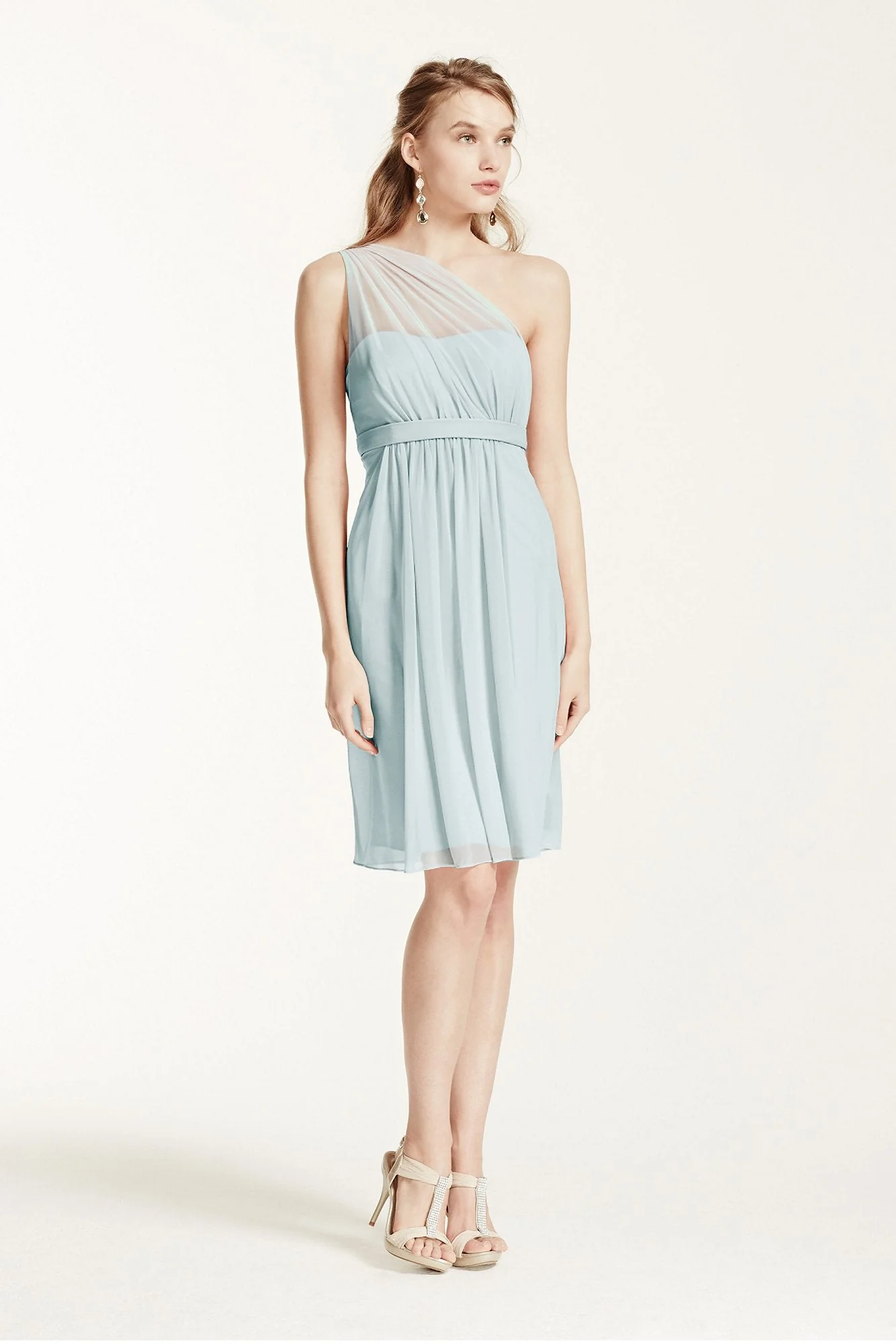 One Shoulder Short Dress with Illusion Neck - Image 116