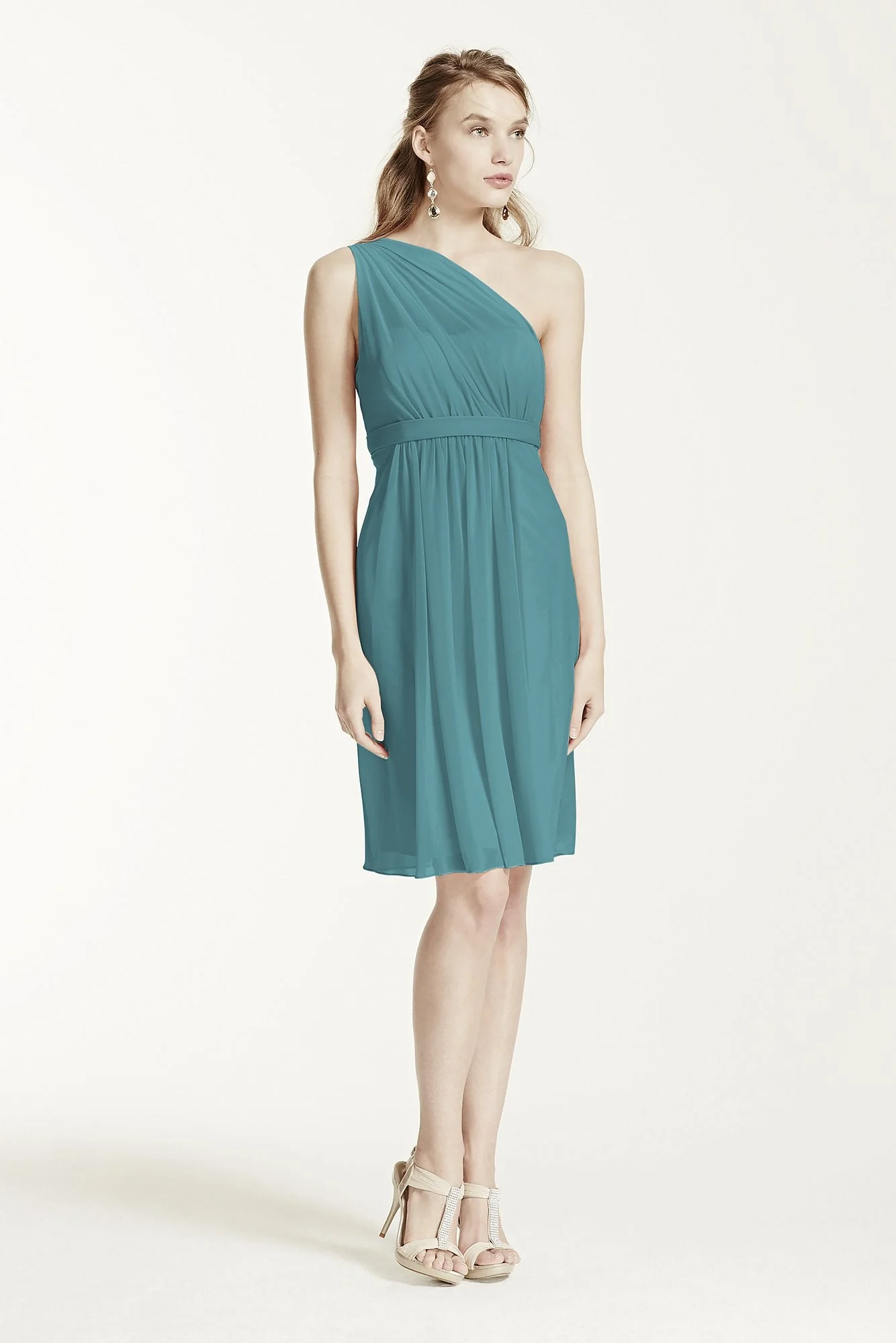 One Shoulder Short Dress with Illusion Neck - Image 17