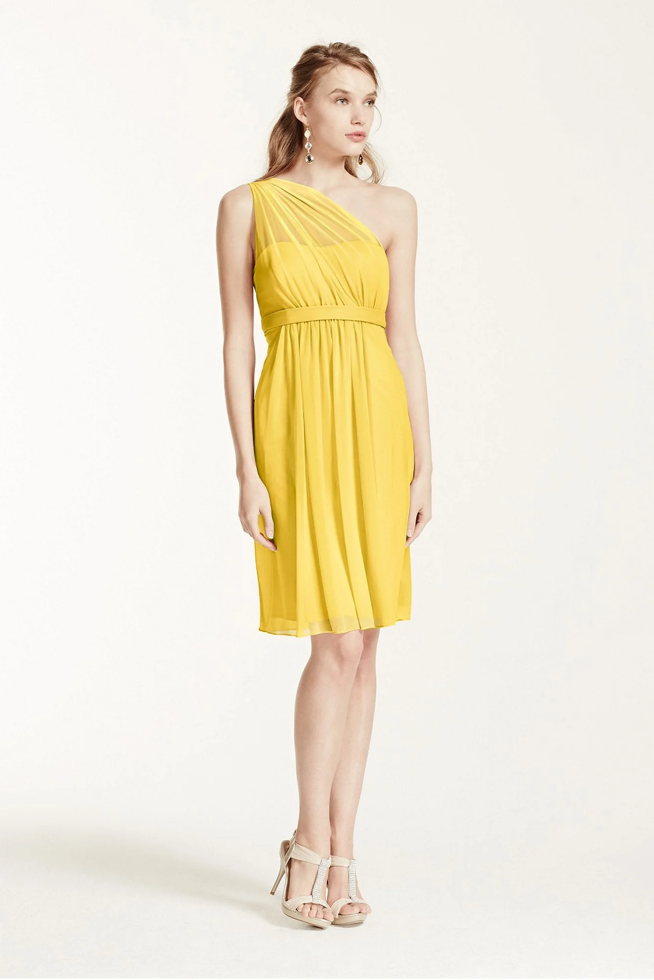 One Shoulder Short Dress with Illusion Neck - Image 22