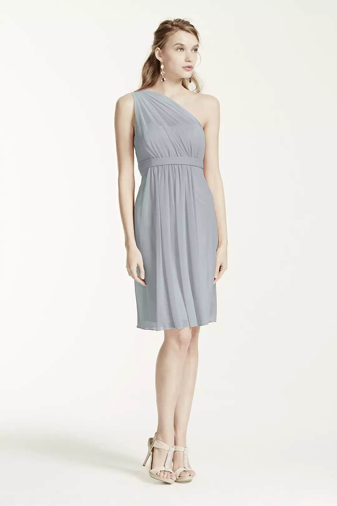 One Shoulder Short Dress with Illusion Neck - Image 23