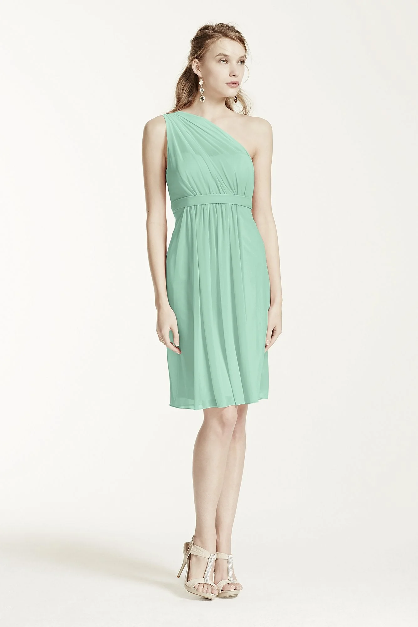 One Shoulder Short Dress with Illusion Neck - Image 27
