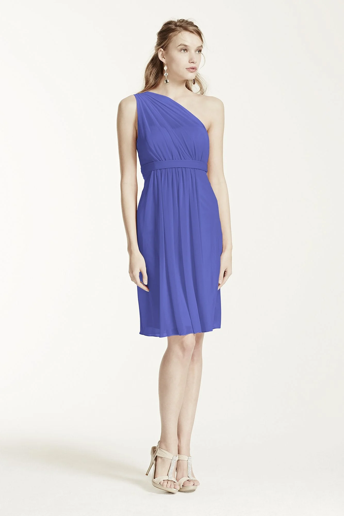 One Shoulder Short Dress with Illusion Neck - Image 39