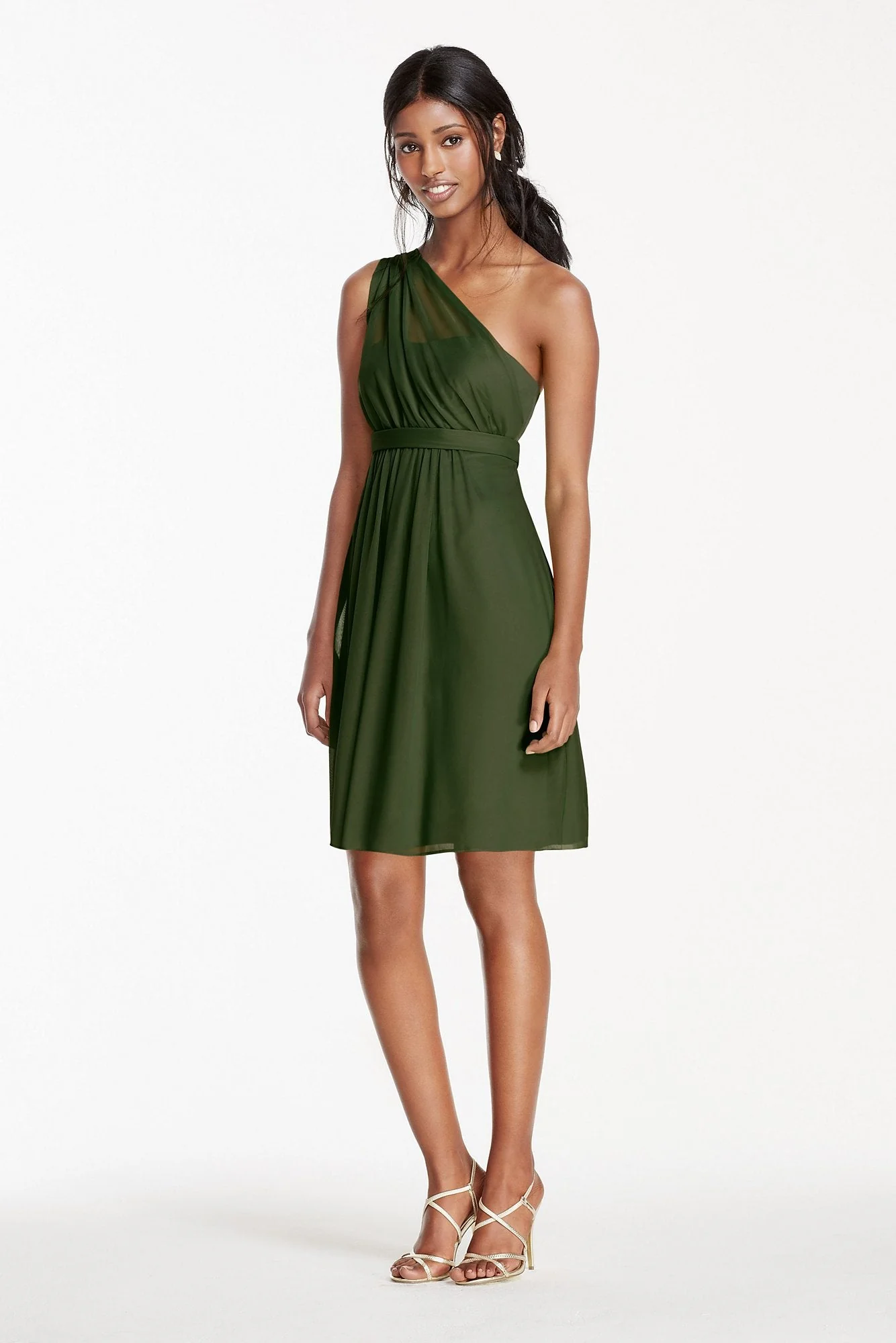 One Shoulder Short Dress with Illusion Neck - Image 40
