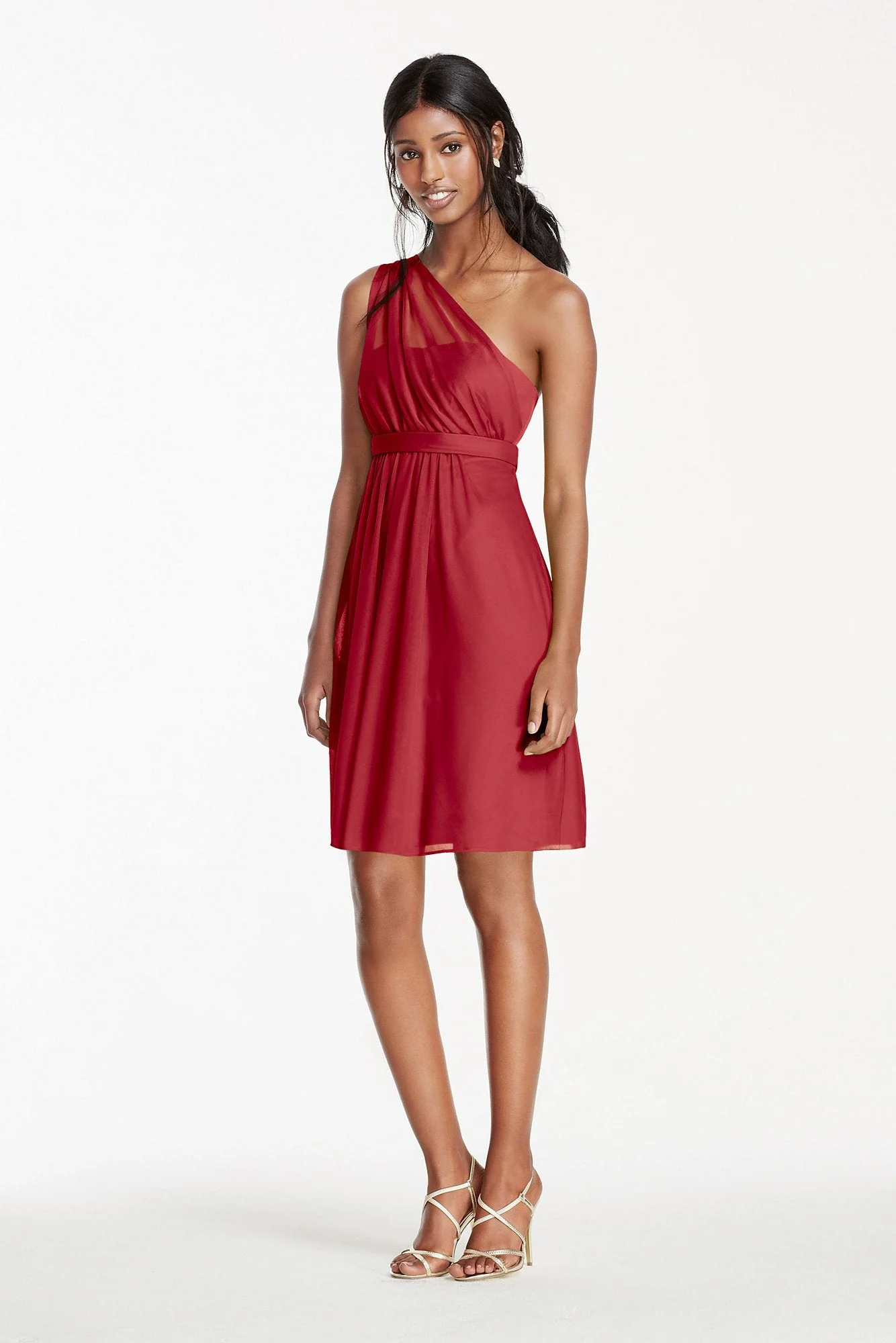 One Shoulder Short Dress with Illusion Neck - Image 45