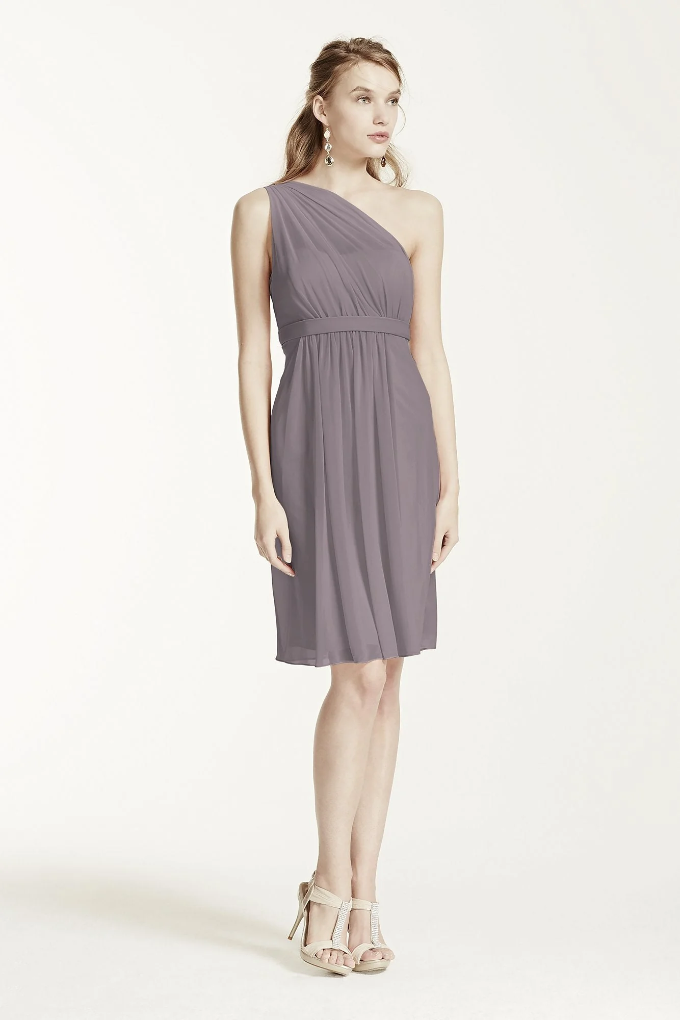 One Shoulder Short Dress with Illusion Neck - Image 57