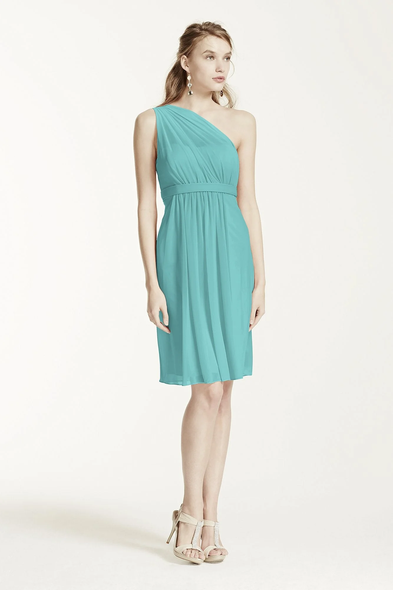 One Shoulder Short Dress with Illusion Neck - Image 64