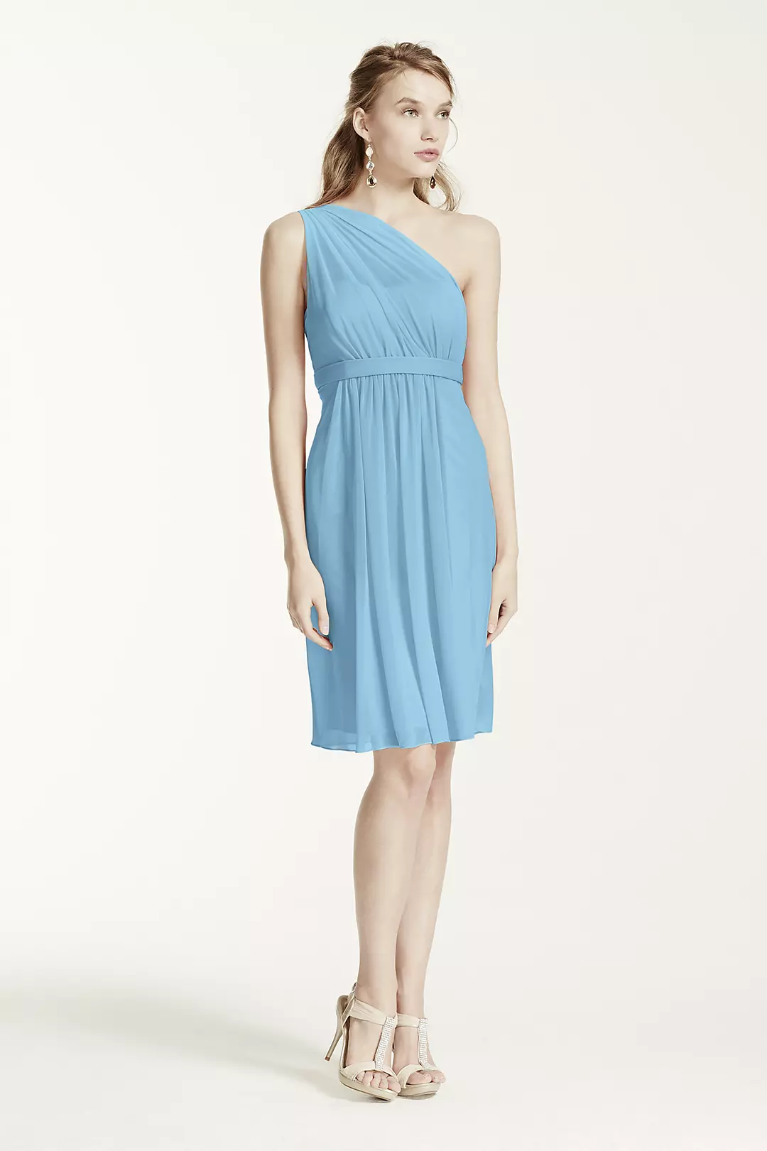 One Shoulder Short Dress with Illusion Neck - Image 67