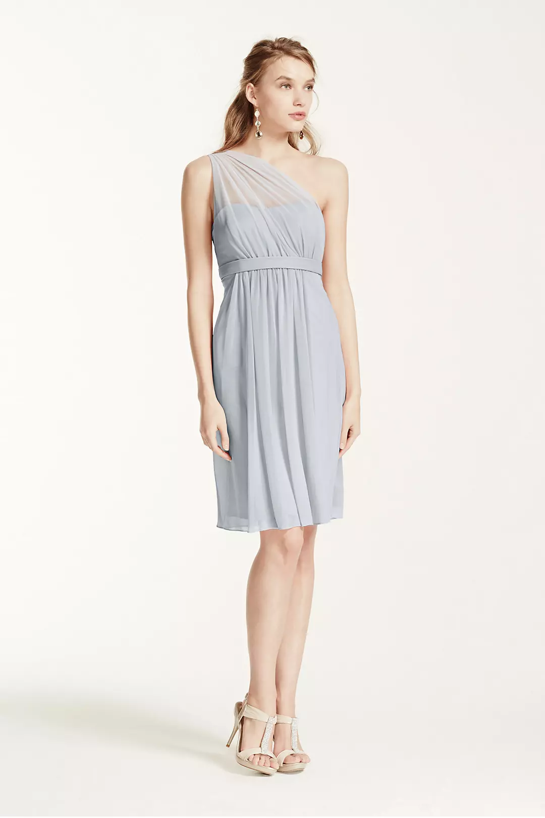 One Shoulder Short Dress with Illusion Neck - Image 71