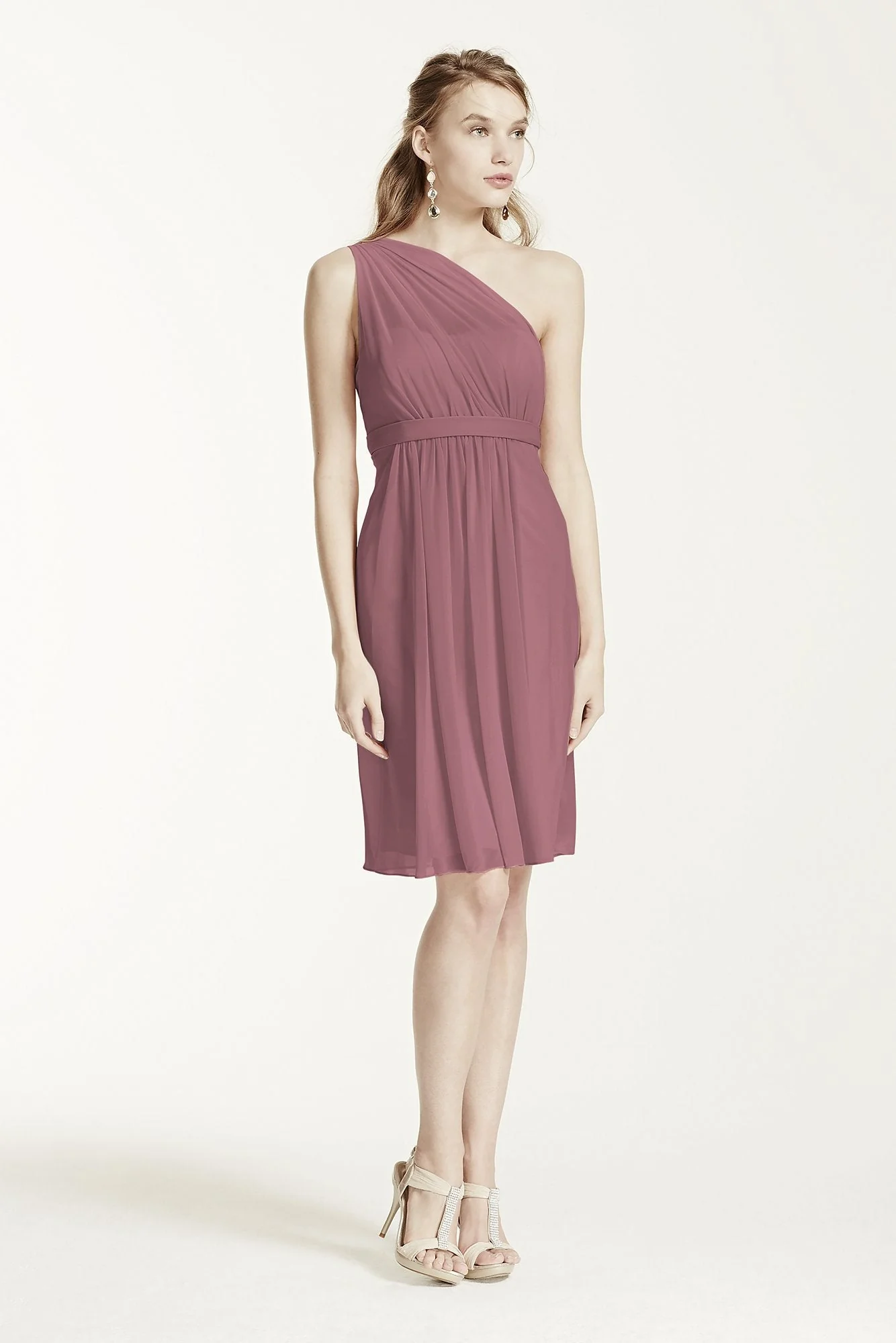 One Shoulder Short Dress with Illusion Neck - Image 80