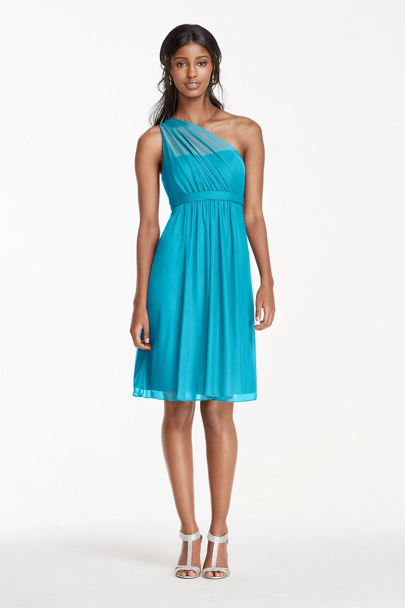 One Shoulder Short Dress with Illusion Neck - Image 81
