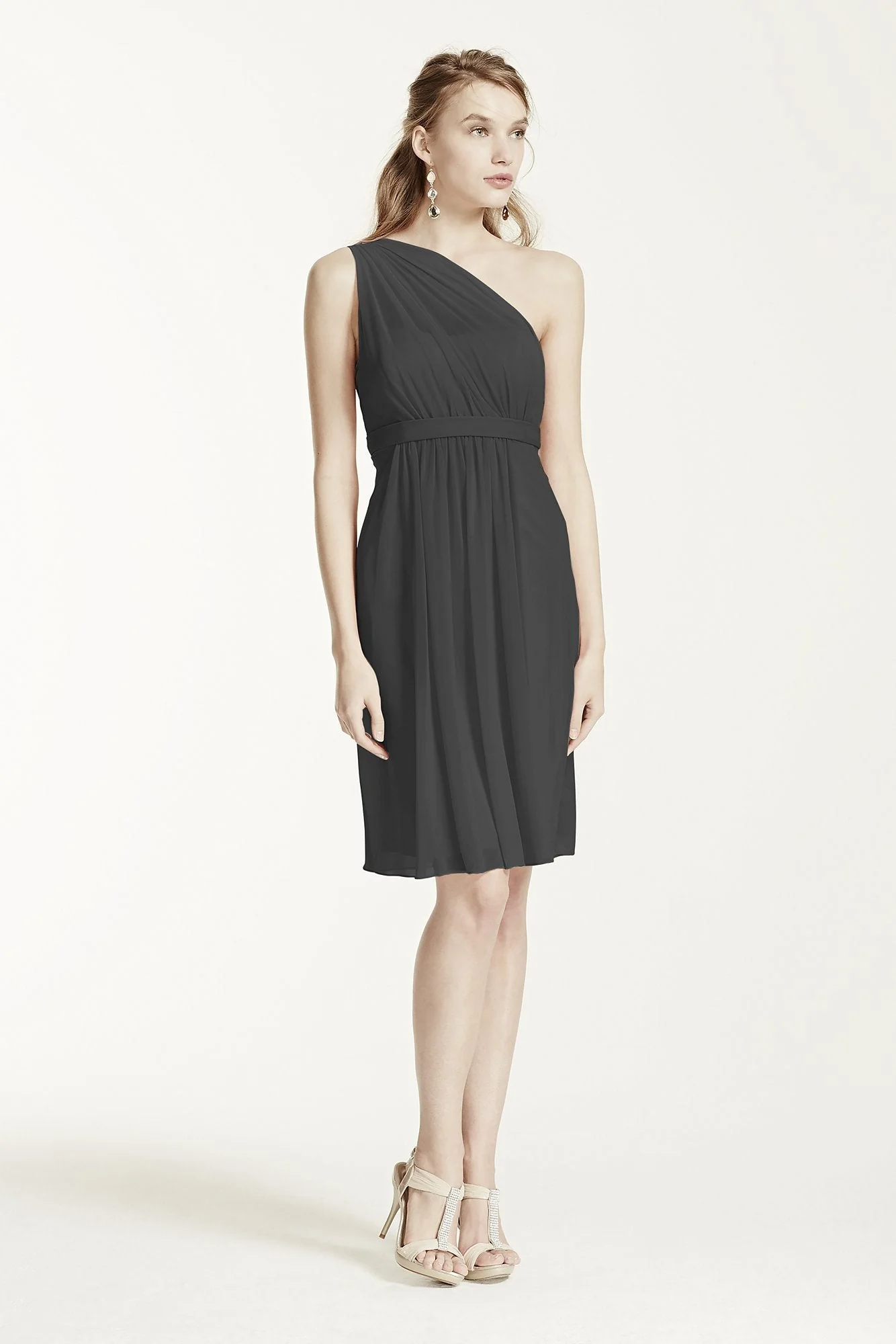 One Shoulder Short Dress with Illusion Neck - Image 86