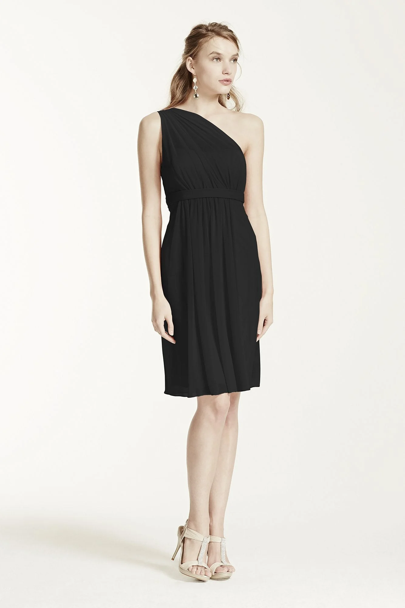 One Shoulder Short Dress with Illusion Neck - Image 90