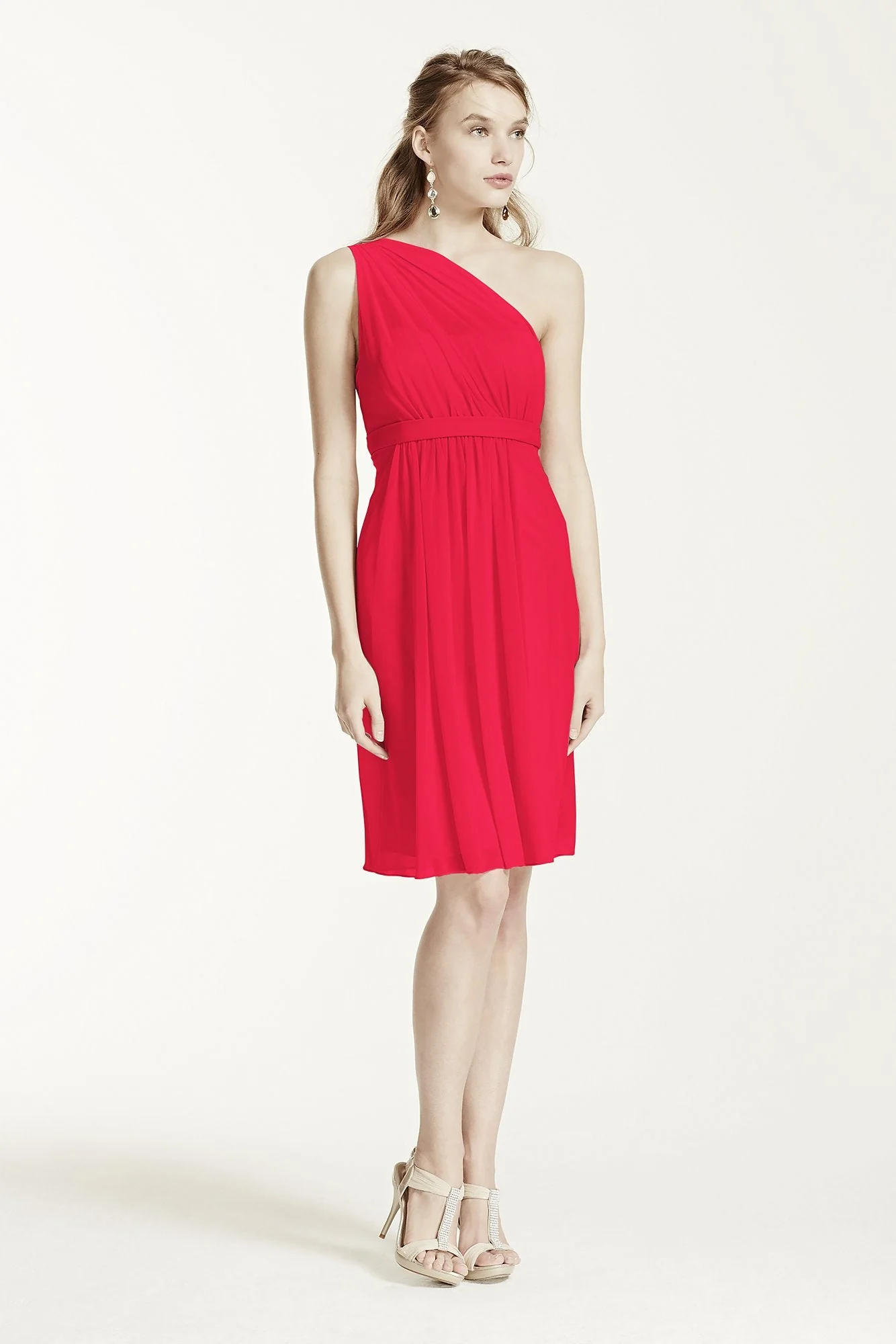 One Shoulder Short Dress with Illusion Neck - Image 91