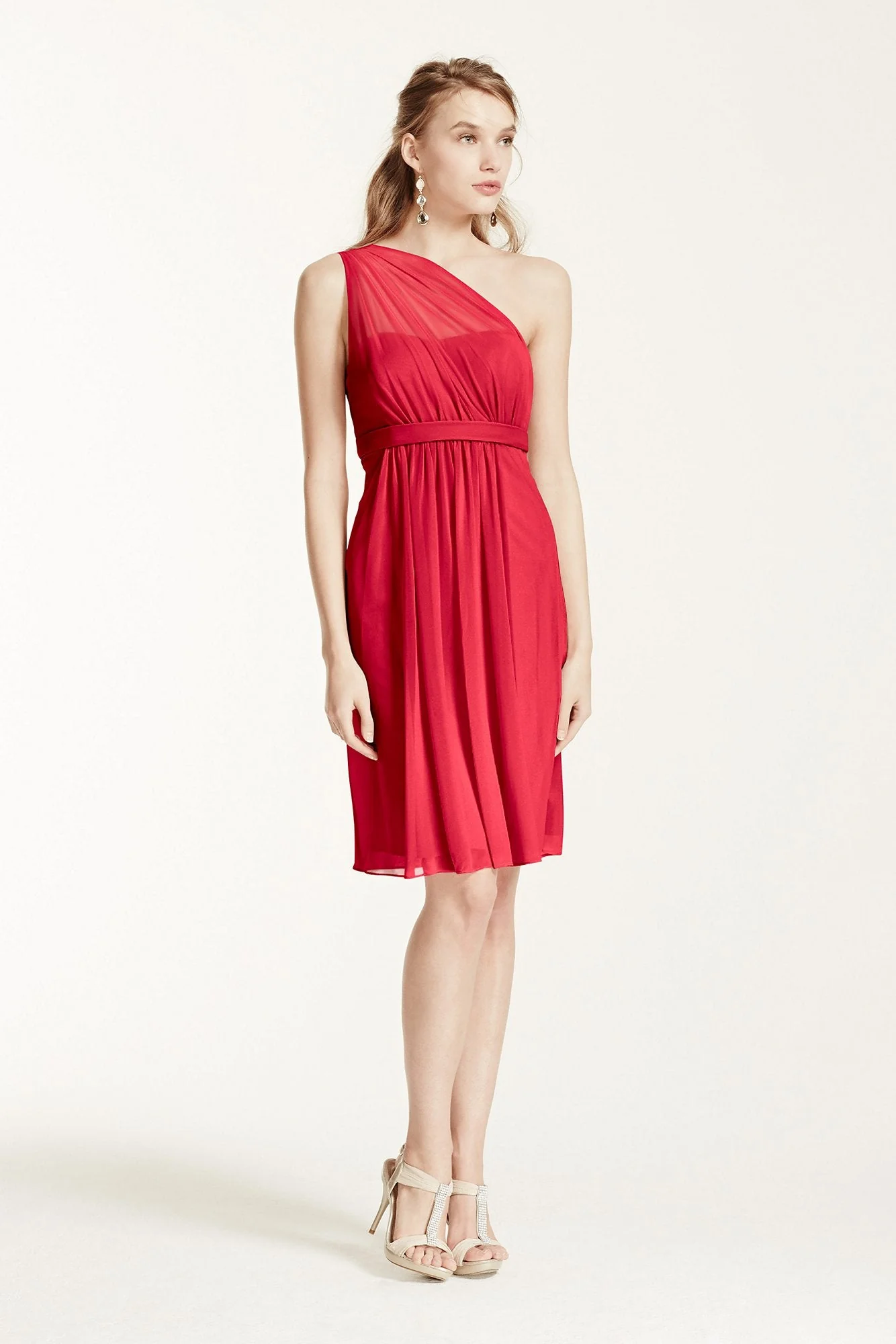 One Shoulder Short Dress with Illusion Neck - Image 96