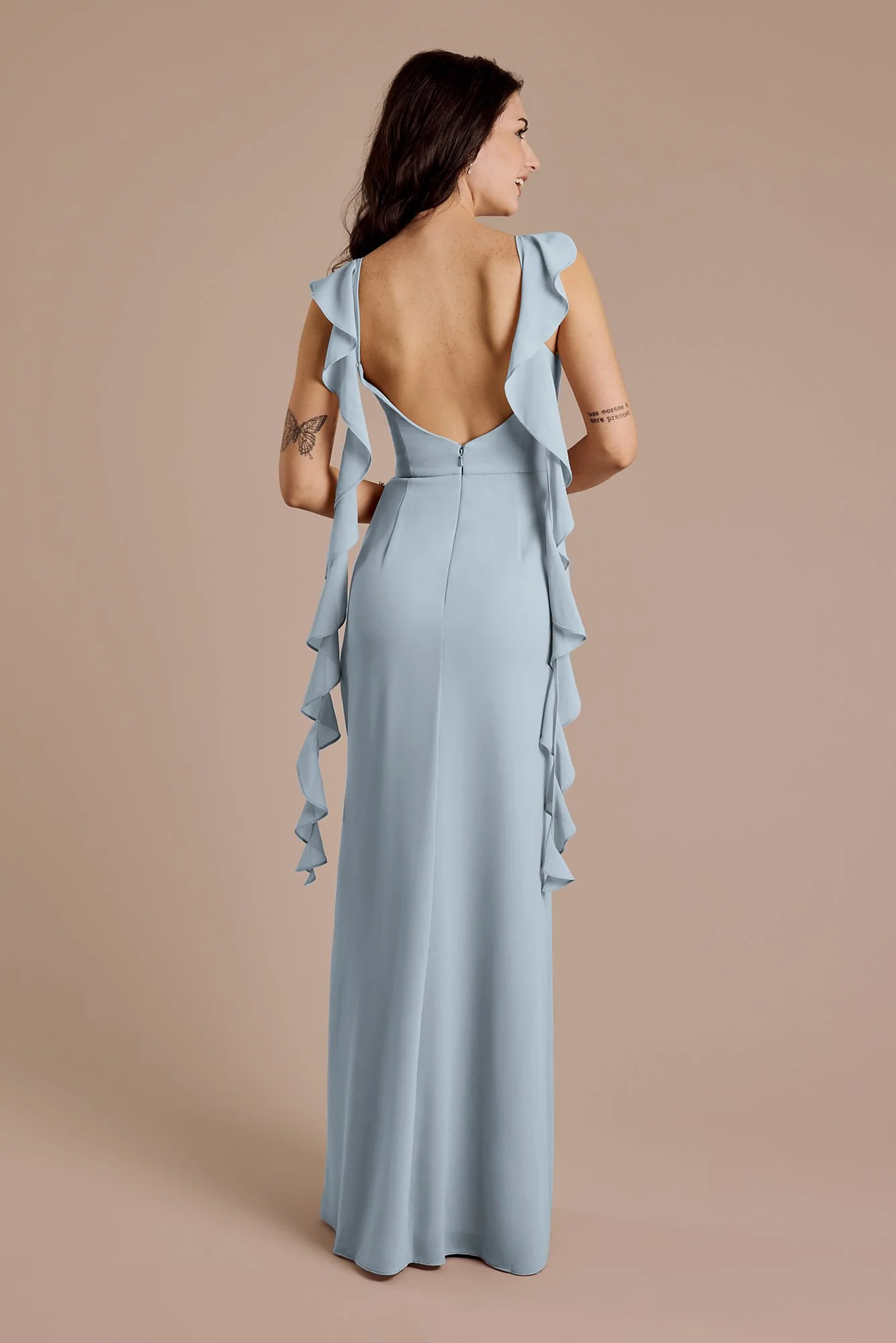 Ruffle Strap Scoop Neck Chiffon A-Line Dress - Image 3