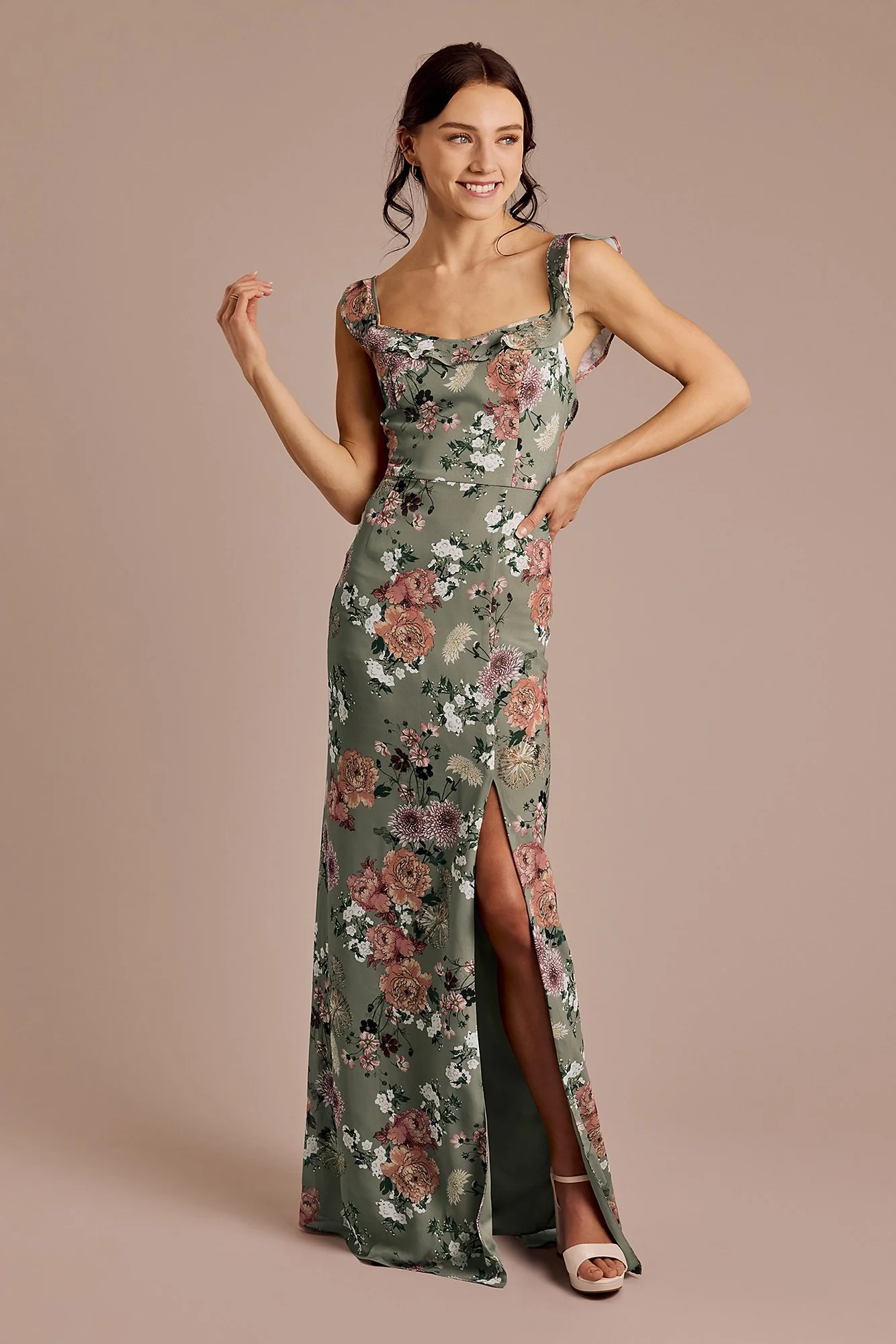Ruffle Strap Scoop Neck Floral Chiffon Dress - Image 13