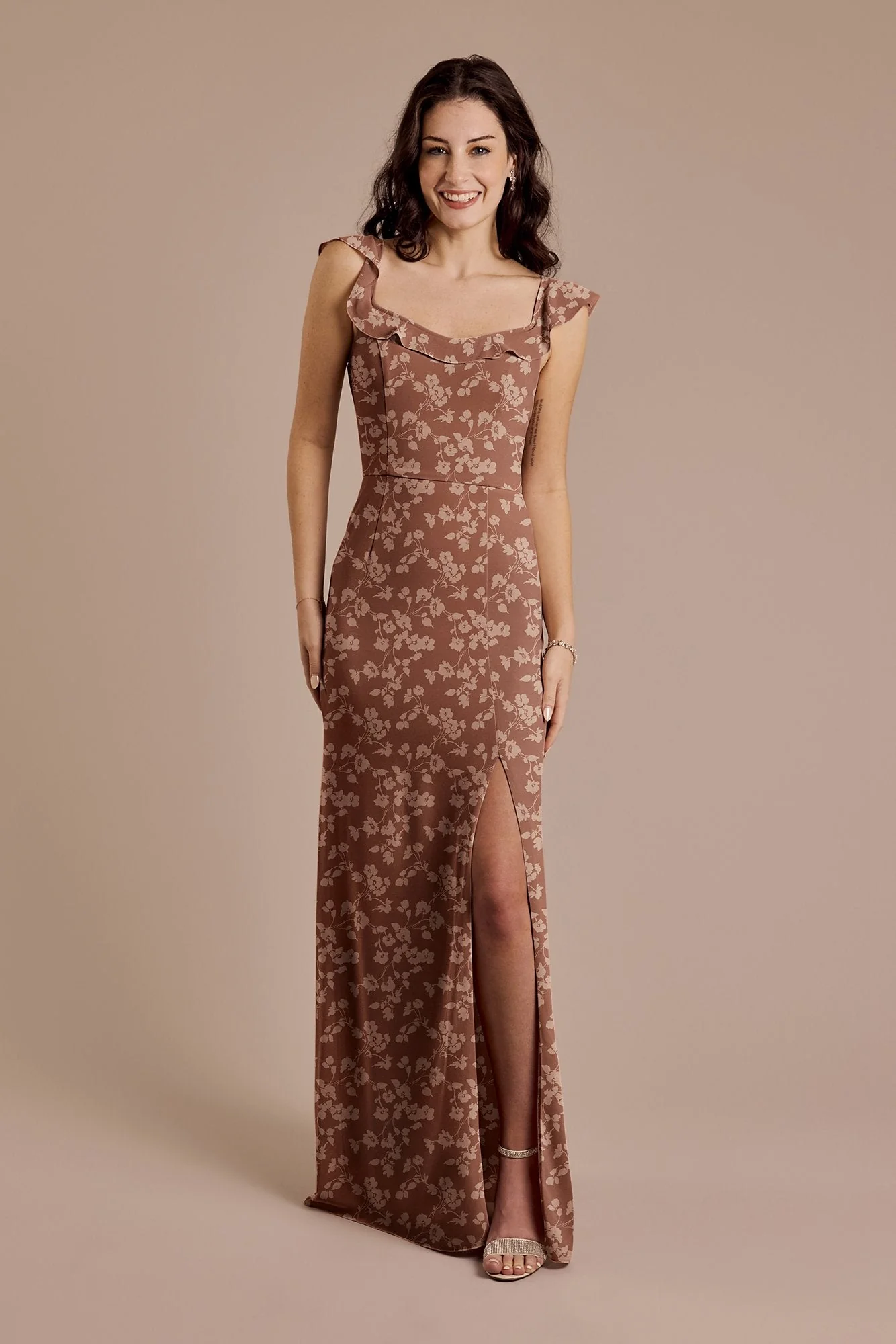Ruffle Strap Scoop Neck Floral Chiffon Dress - Image 17
