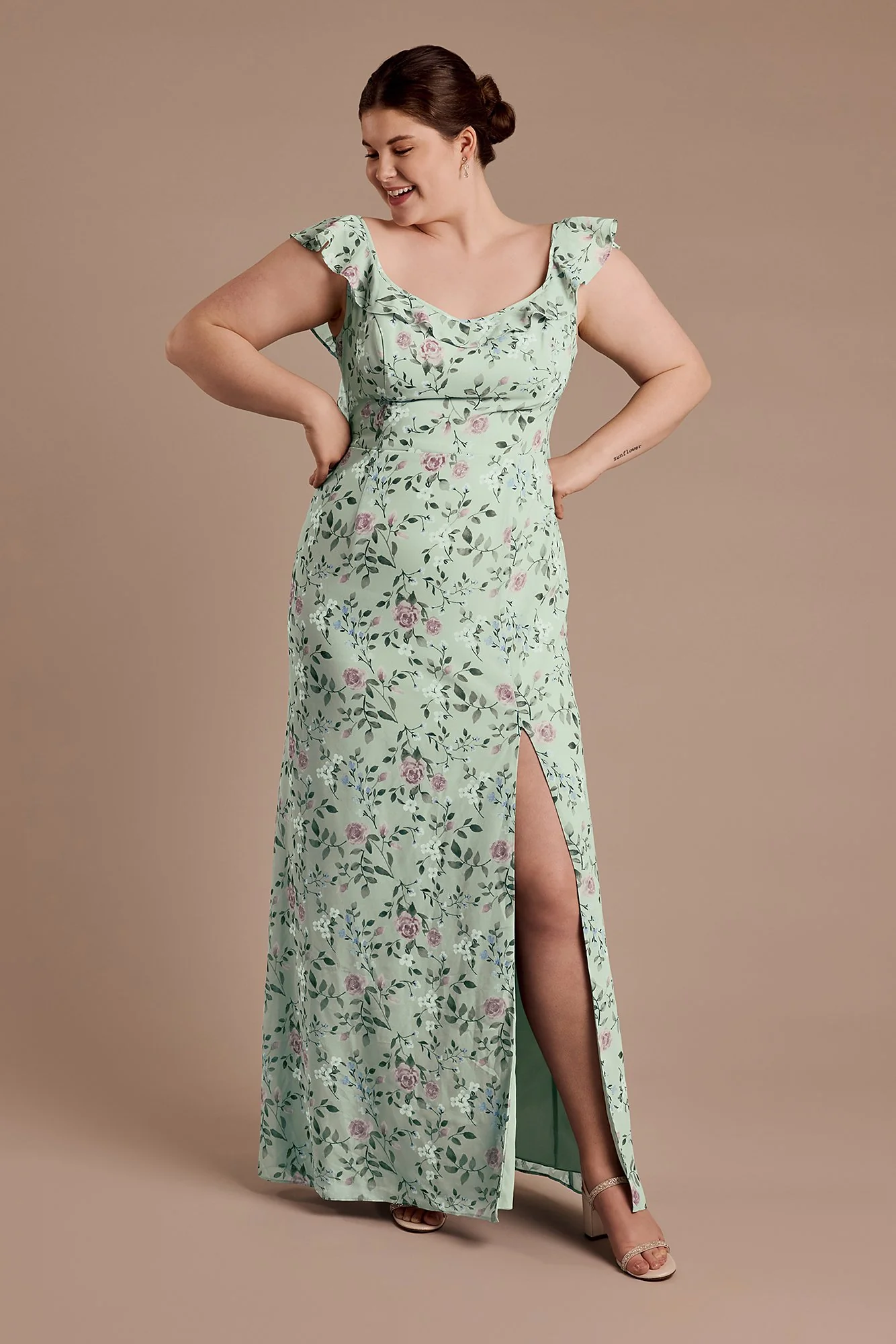 Ruffle Strap Scoop Neck Floral Chiffon Dress - Image 4