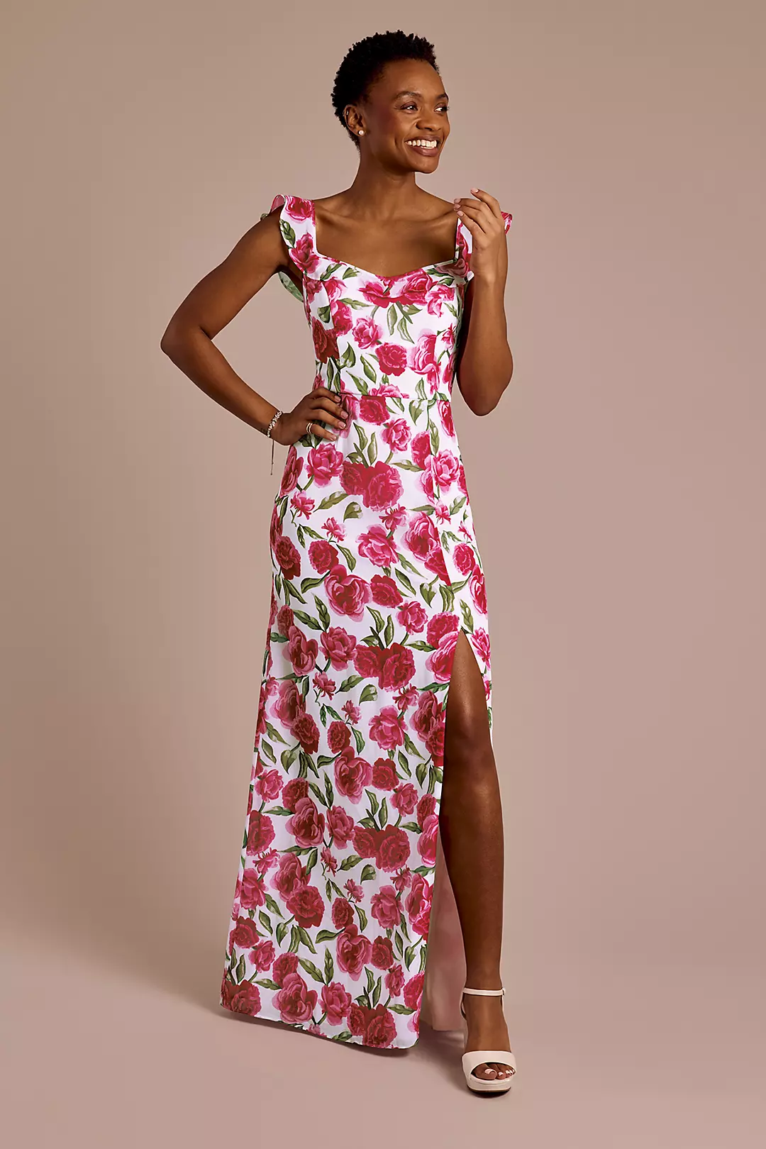 Ruffle Strap Scoop Neck Floral Chiffon Dress - Image 41