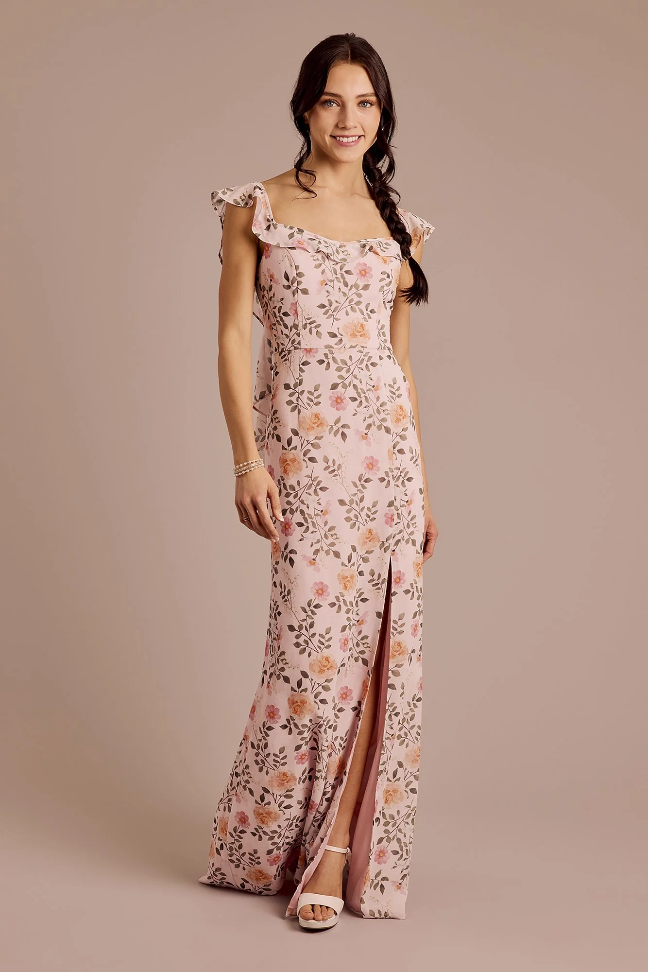 Ruffle Strap Scoop Neck Floral Chiffon Dress - Image 8