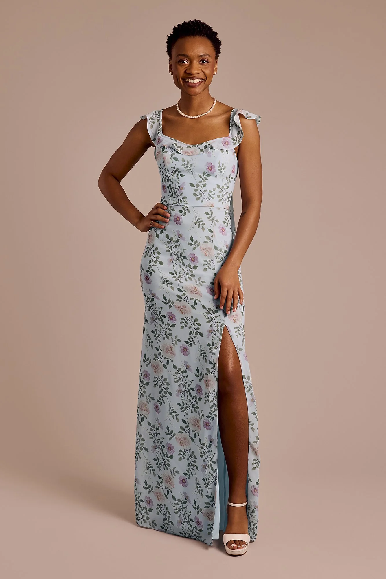 Ruffle Strap Scoop Neck Floral Chiffon Dress - Image 9