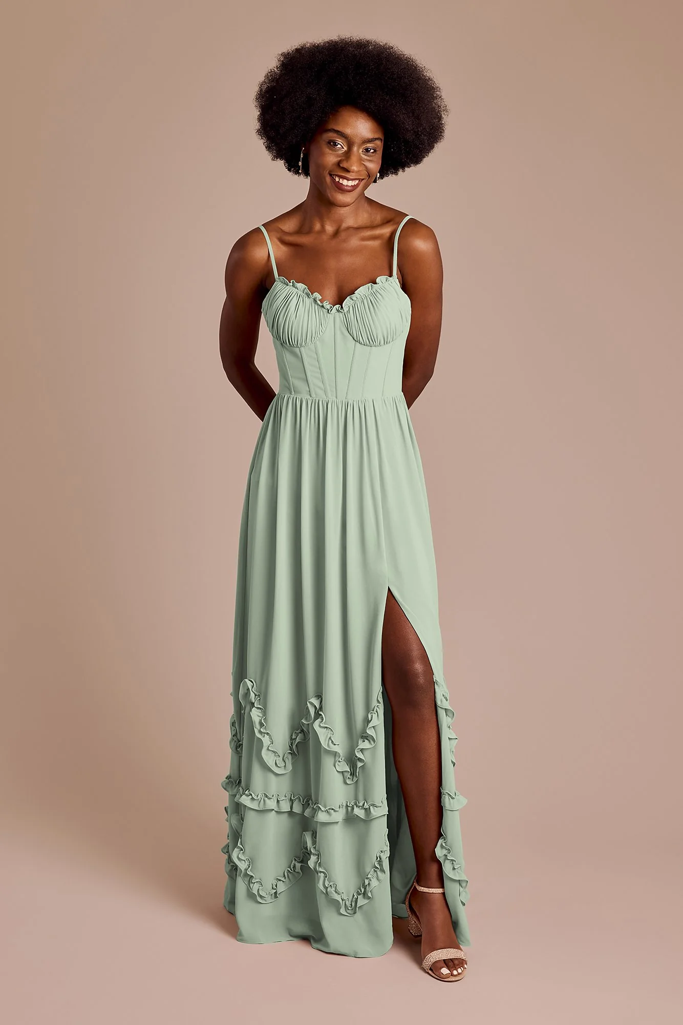 Ruffled Chiffon Spaghetti Strap Dress - Image 3