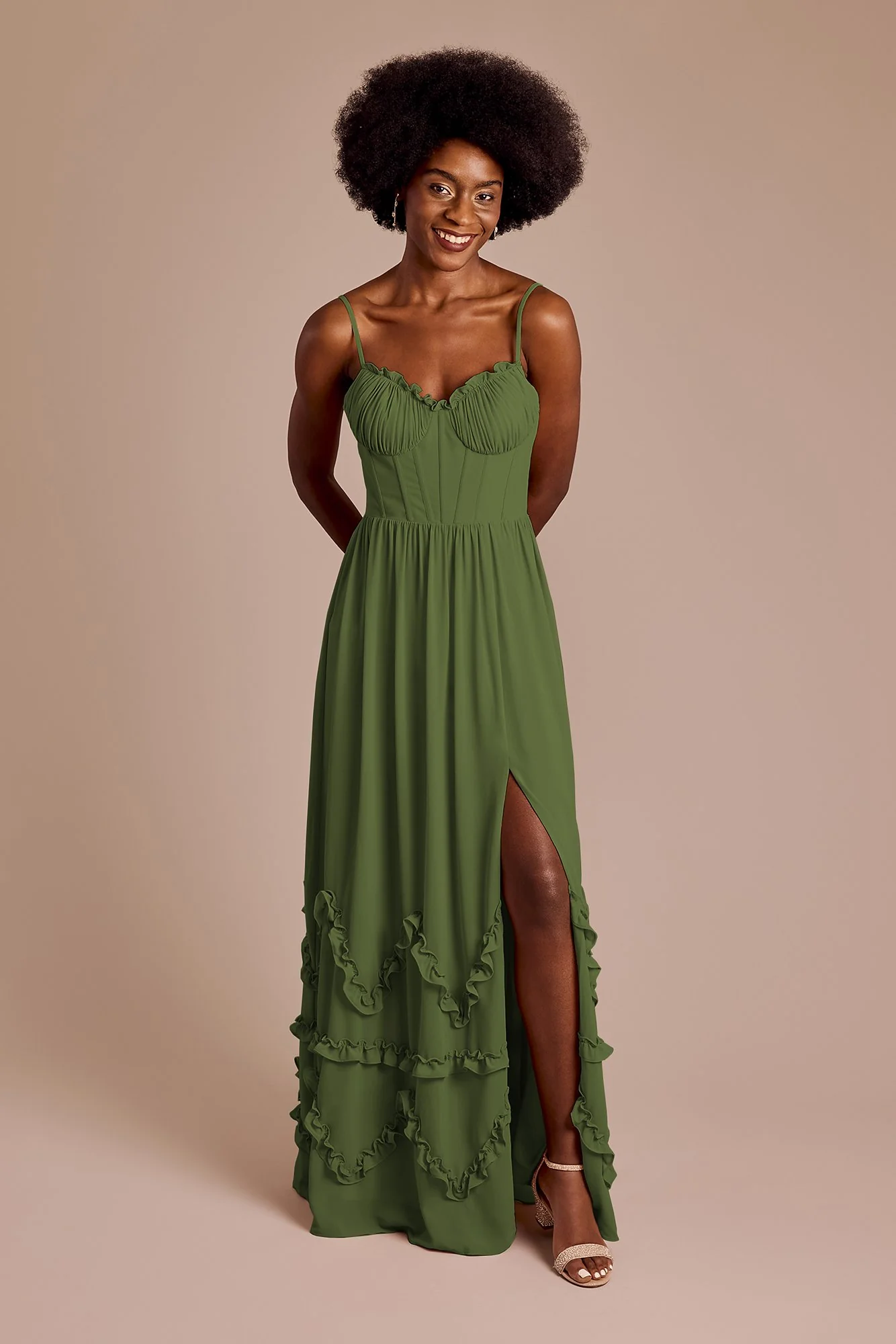 Ruffled Chiffon Spaghetti Strap Dress - Image 9