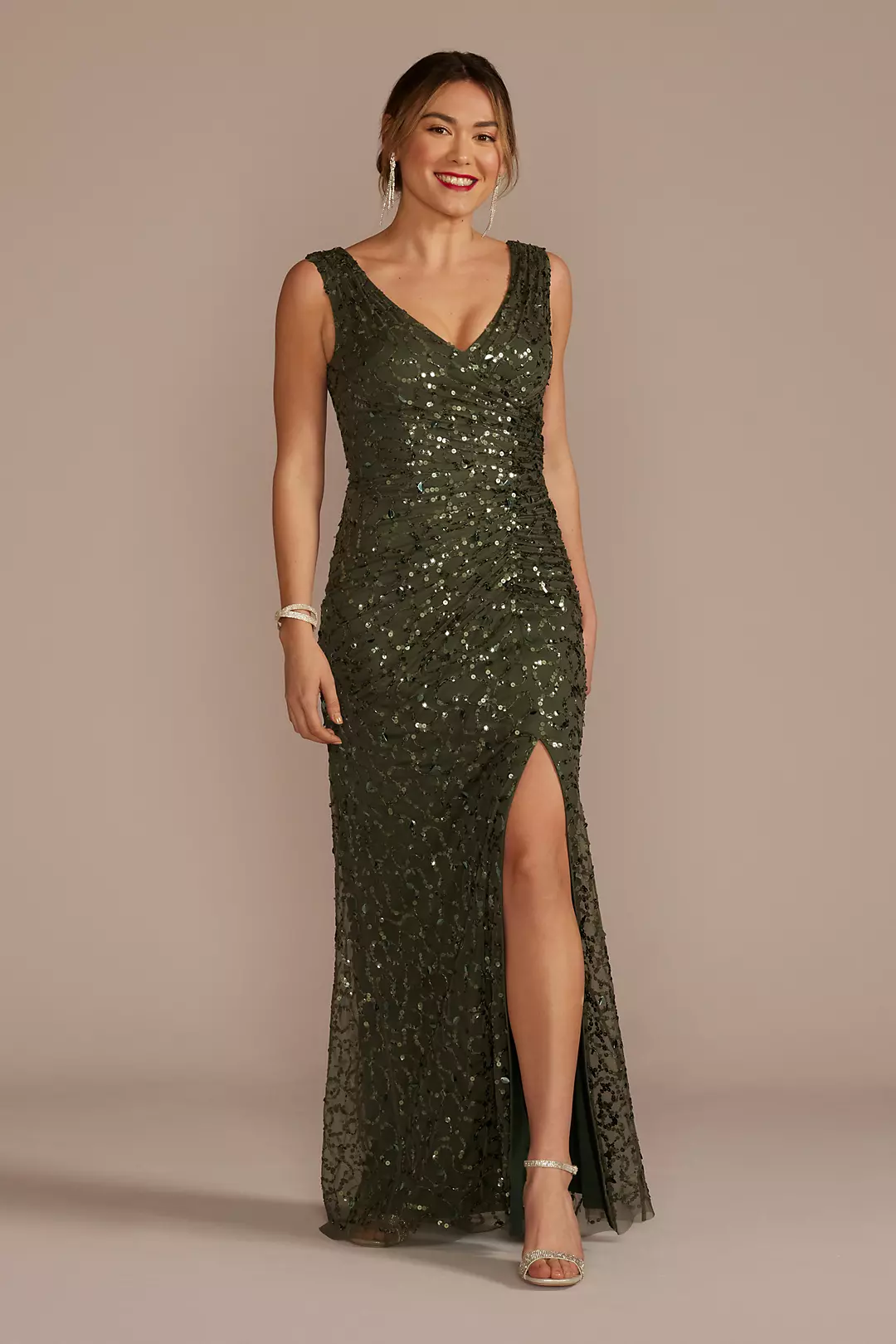 Sequin V-Neck Tank Sheath Dress with Slit - Image 3