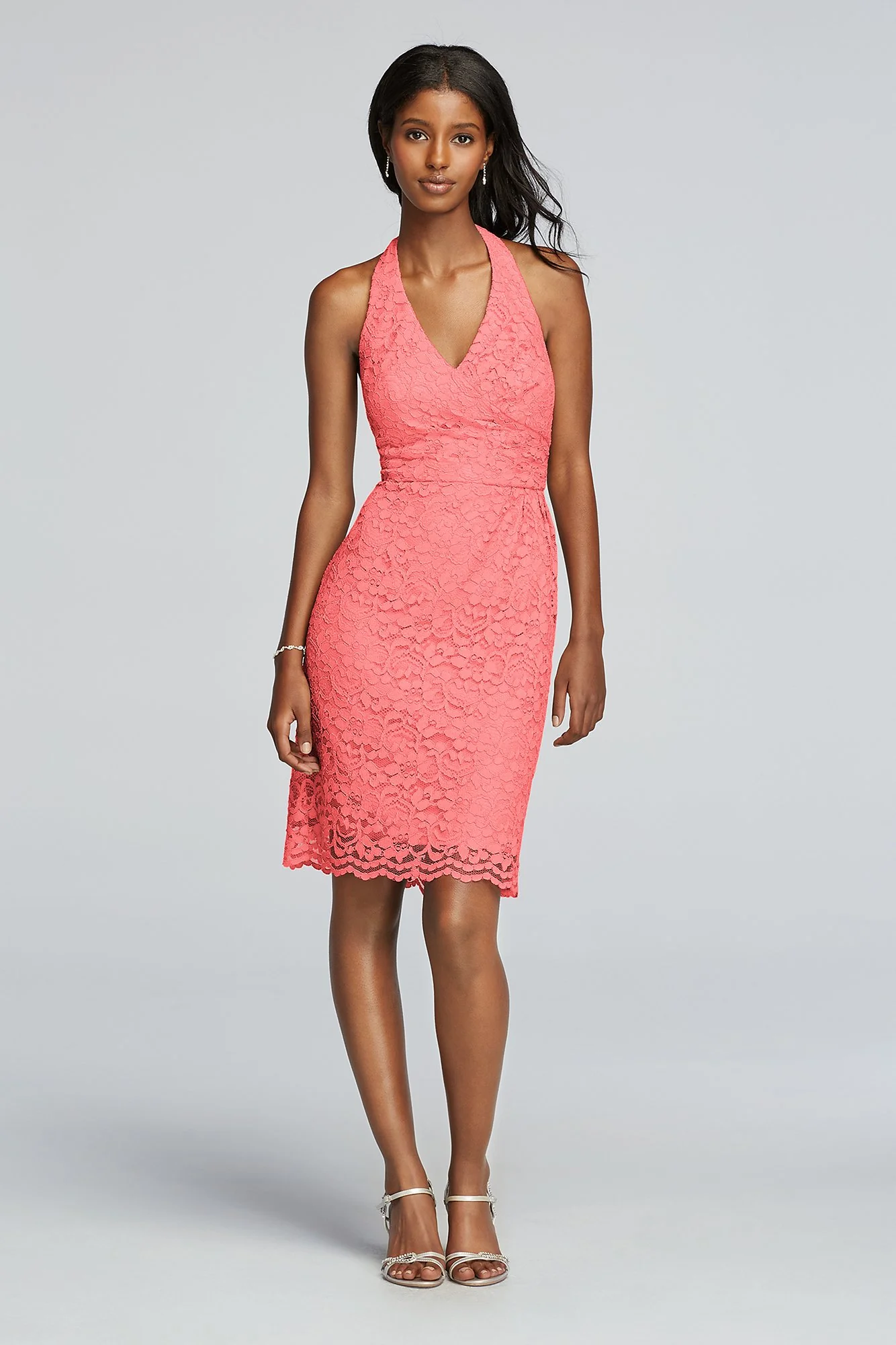 Short Allover Lace Halter Dress with Scalloped Hem - Image 57