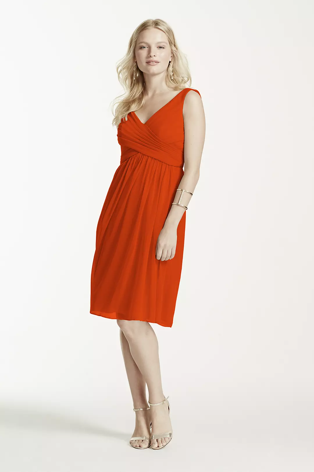 Short Mesh Bridesmaid Dress with Cowl Back - Image 49