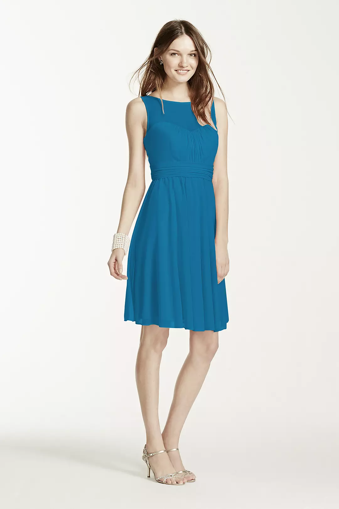 Short Mesh Dress with Sweetheart Illusion Neckline - Image 37