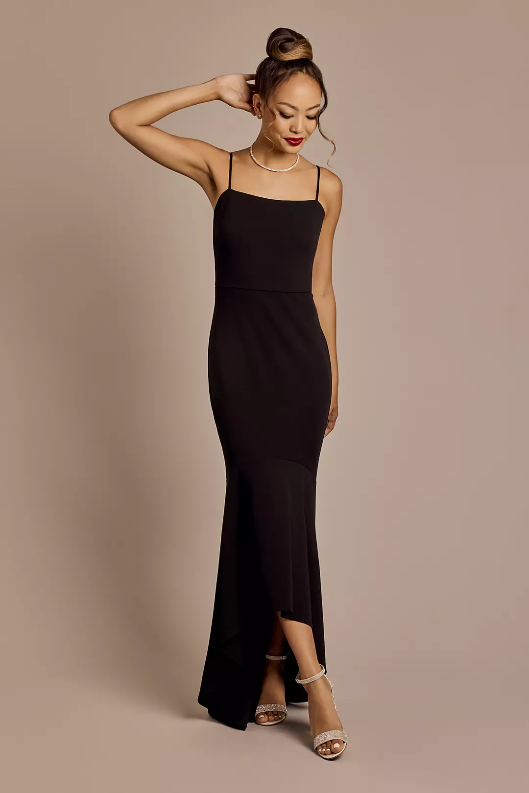 Spaghetti Strap Crepe Mermaid Dress - Image 14