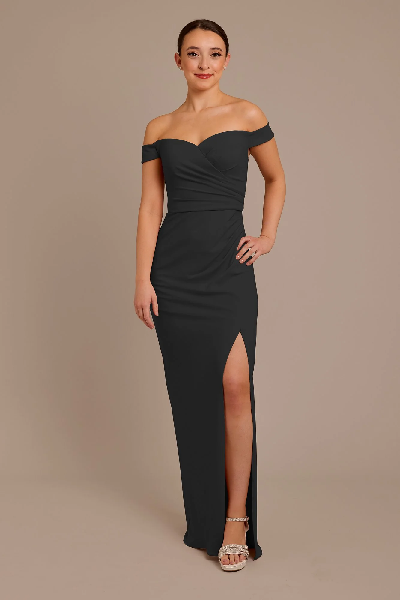 Structured Crepe Off-the-Shoulder Dress - Image 11