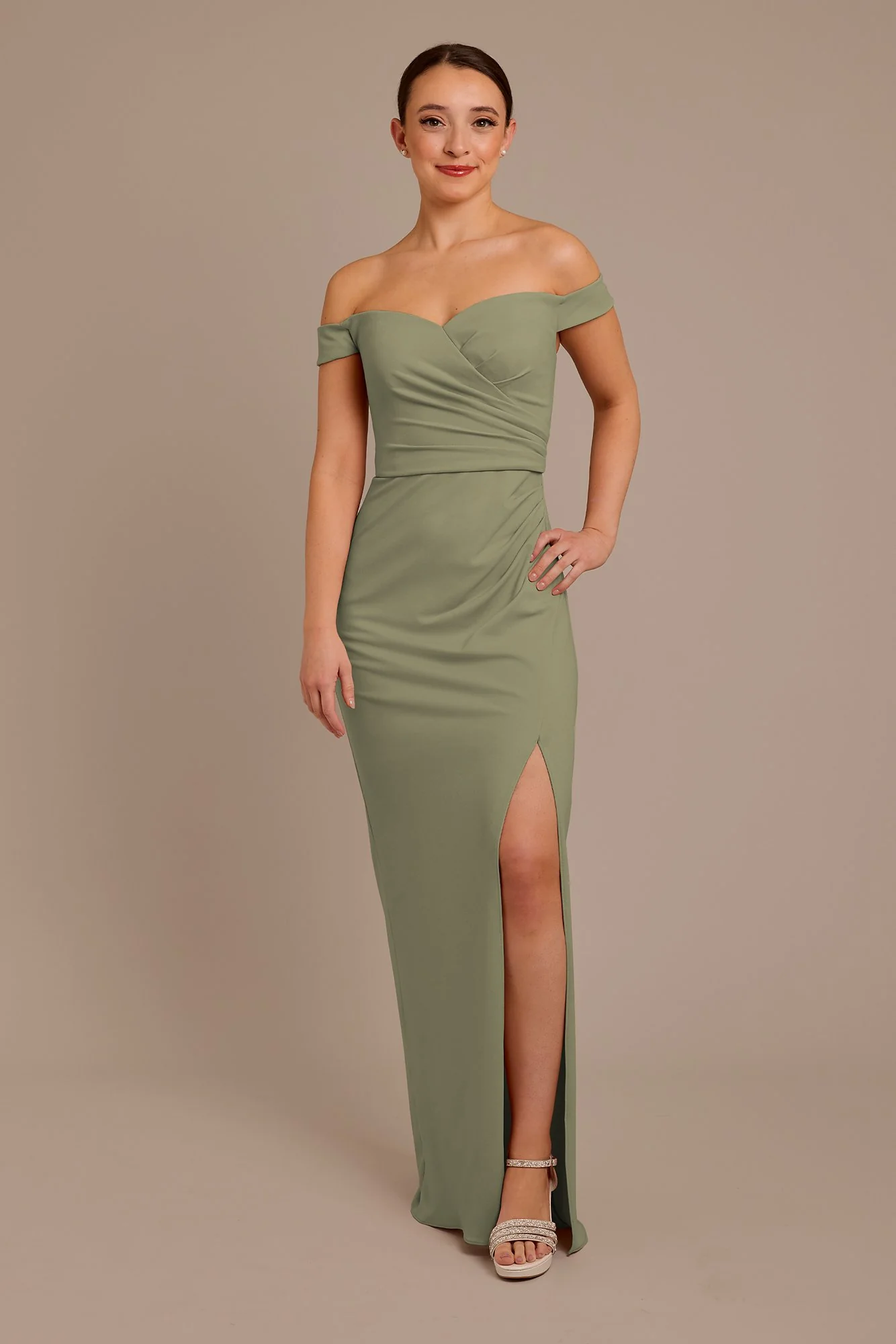 Structured Crepe Off-the-Shoulder Dress - Image 8