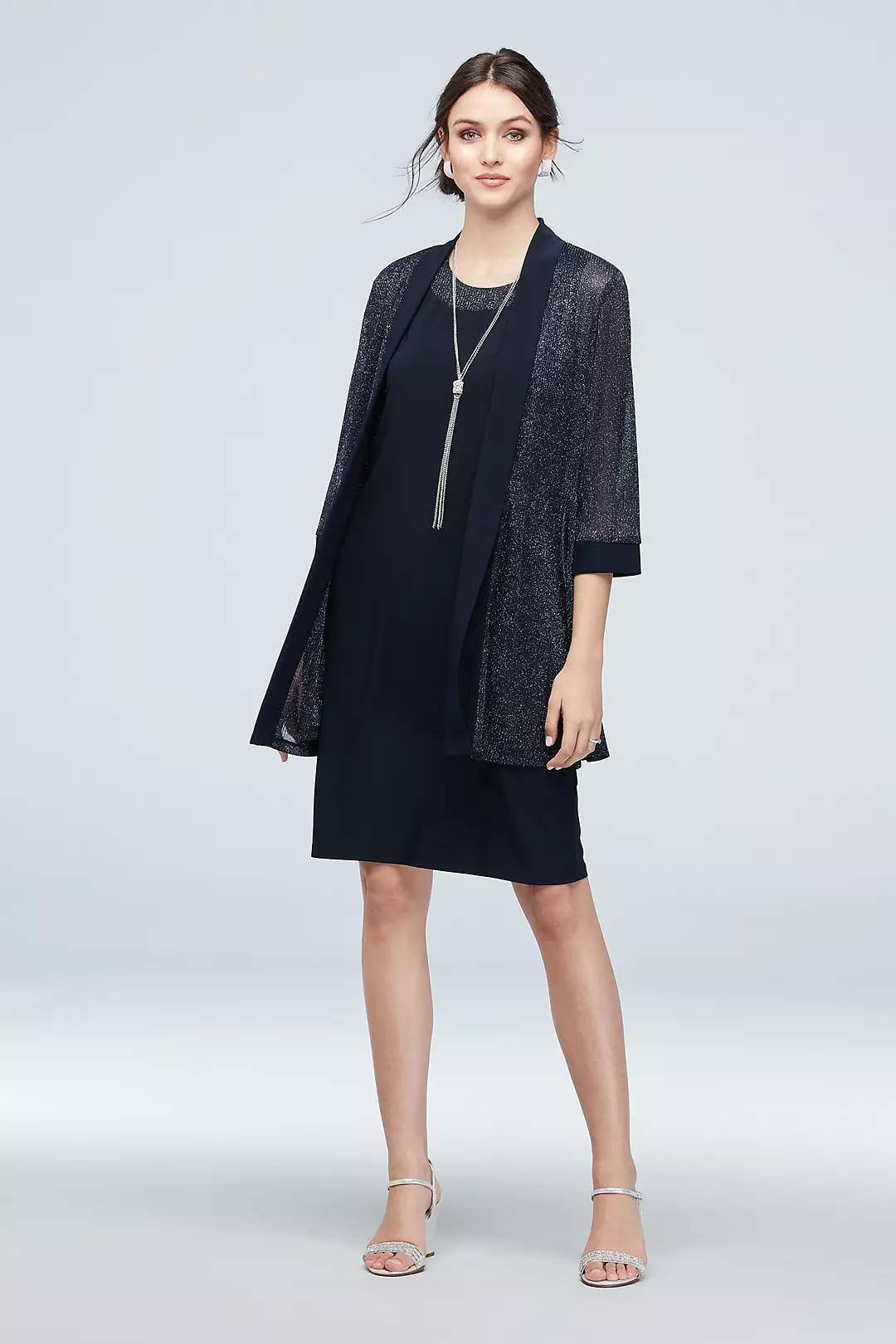 Textured Glitter Jacket Dress and Necklace - Image 5