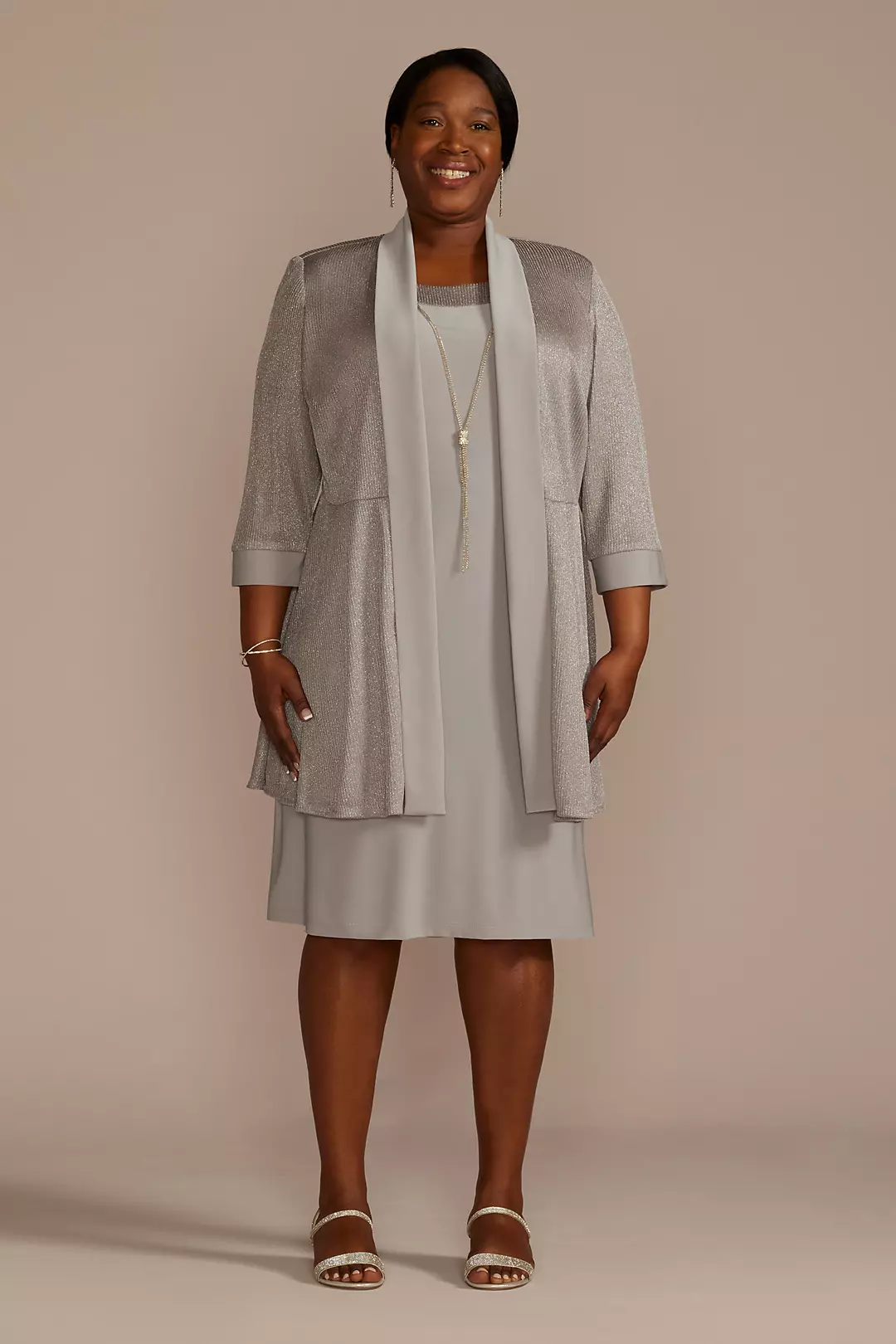 Textured Glitter Jacket Dress and Necklace - Image 8