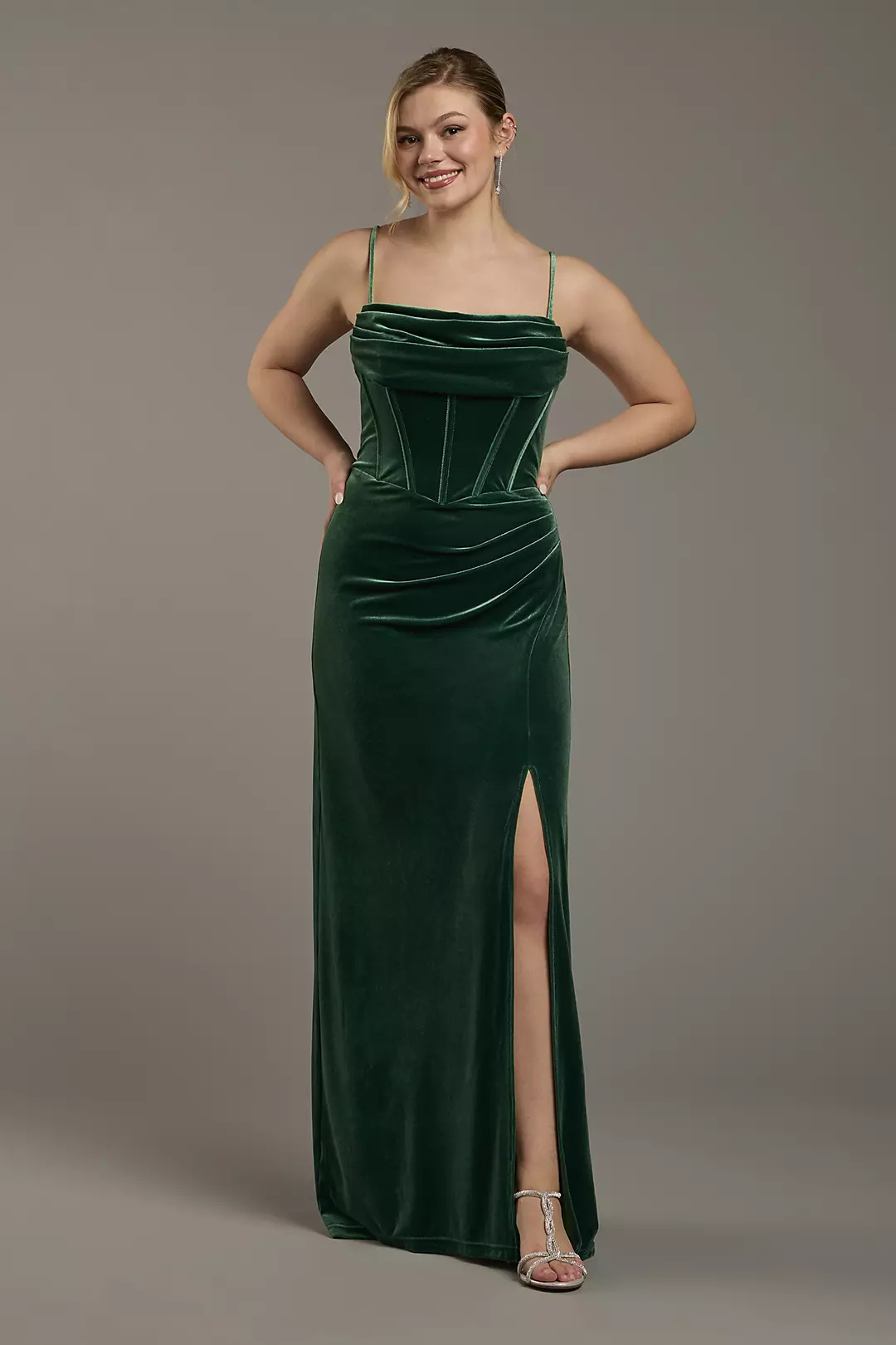 Velvet Corset Bodice Spaghetti Strap Sheath Dress - Image 3
